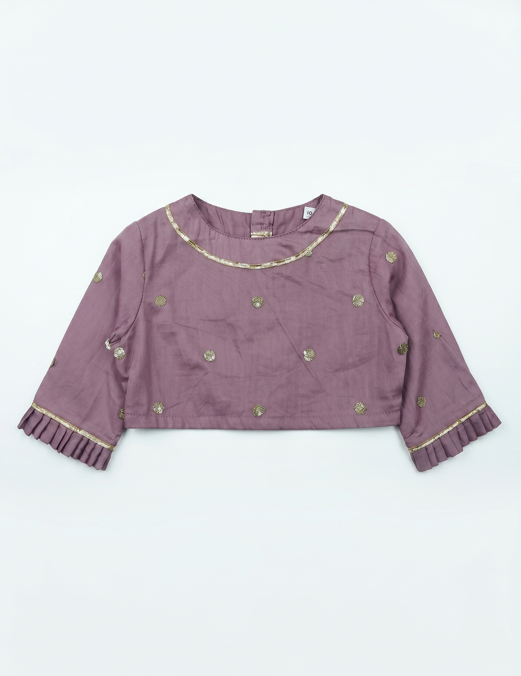 Girls' Mauve Party Wear Lehenga – Tiered Net Skirt with Gold Accents