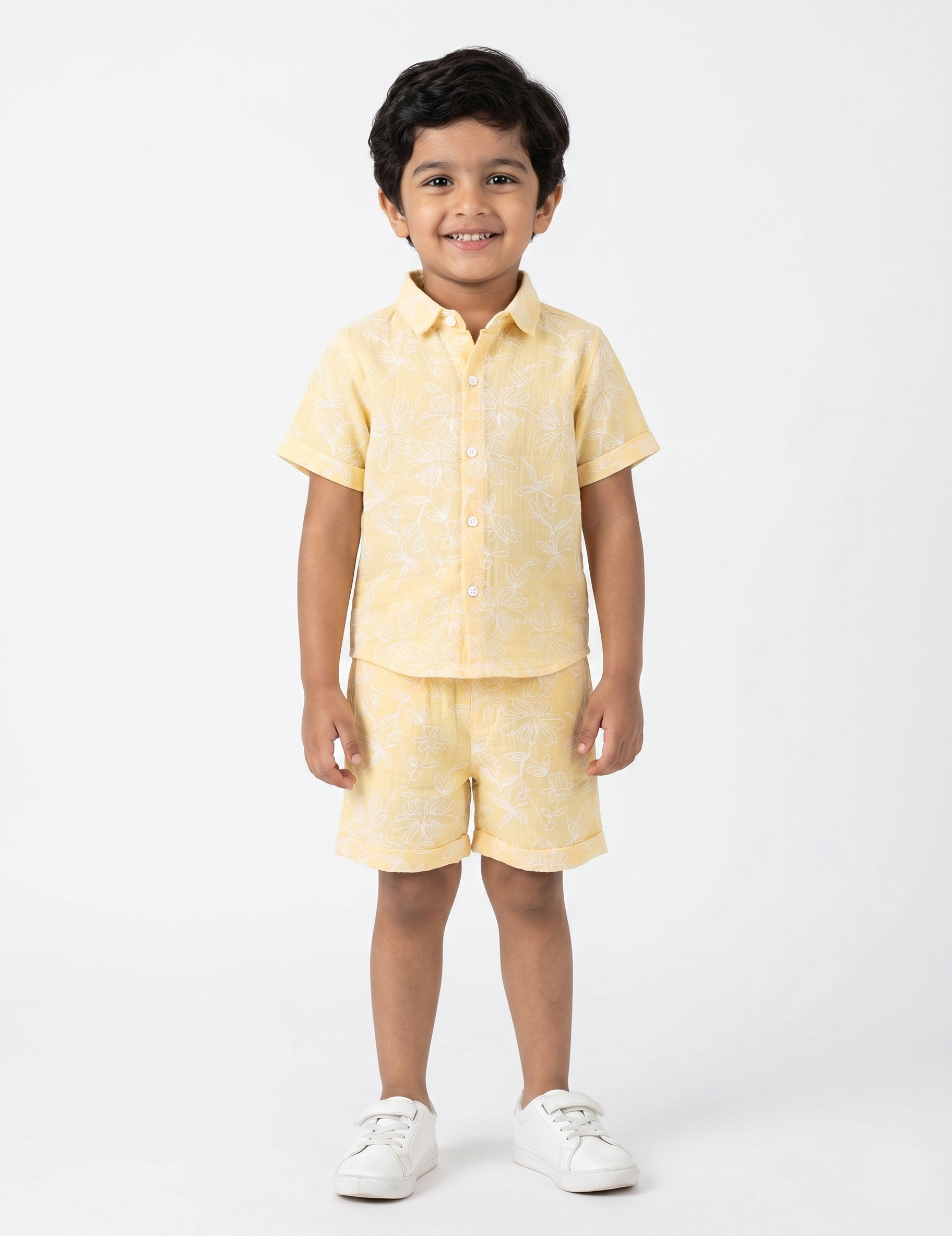 Sun-Kissed Floral Muslin Button-Down & Shorts Set