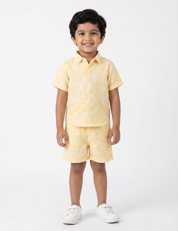 Sun-Kissed Floral Muslin Button-Down & Shorts Set
