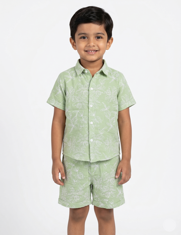 Sage Floral Muslin Button-Down & Shorts Set