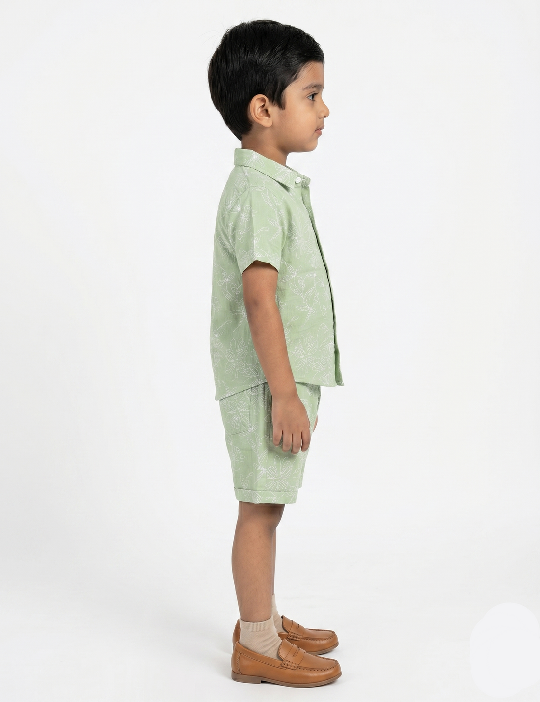 Sage Floral Muslin Button-Down & Shorts Set