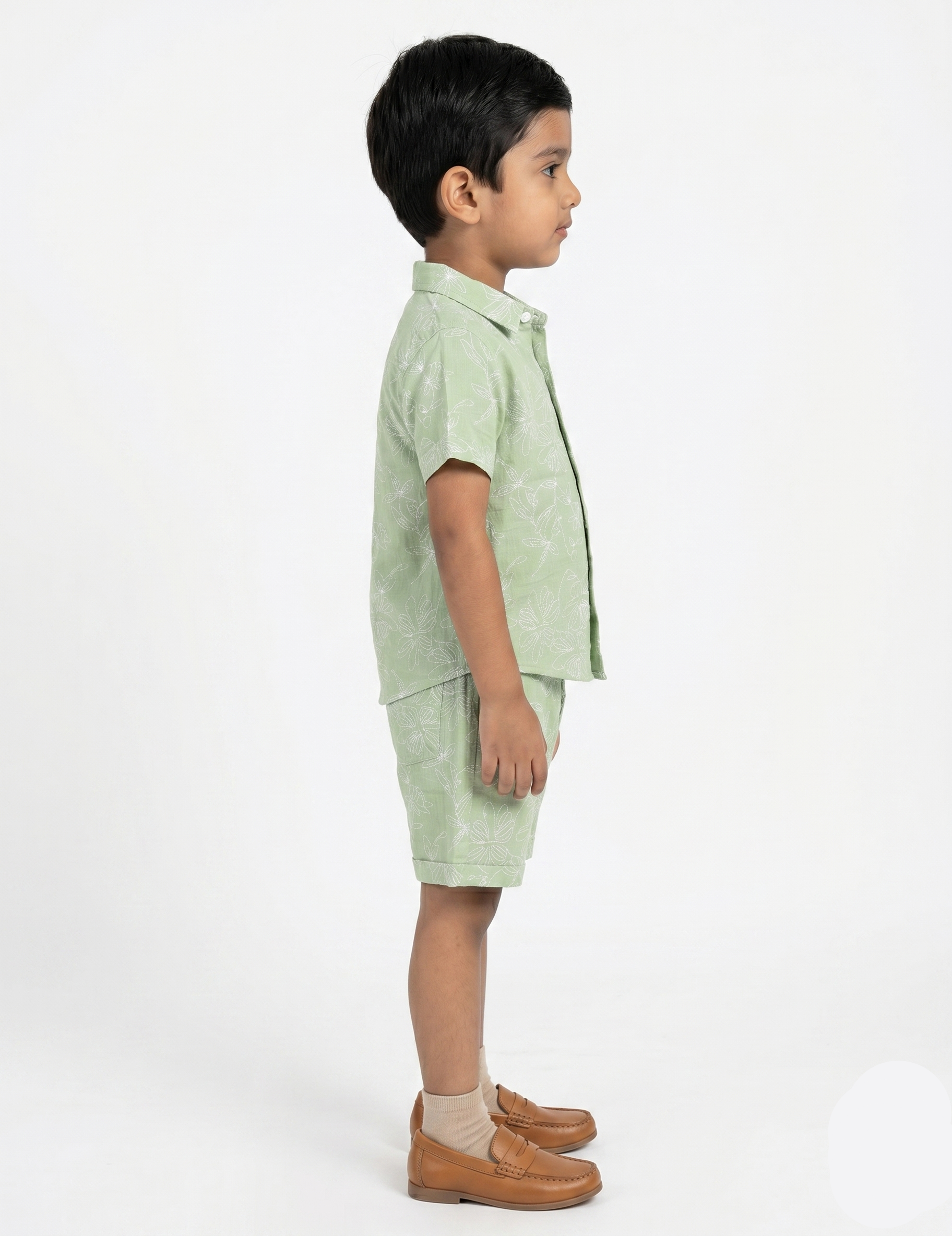 Sage Floral Muslin Button-Down & Shorts Set