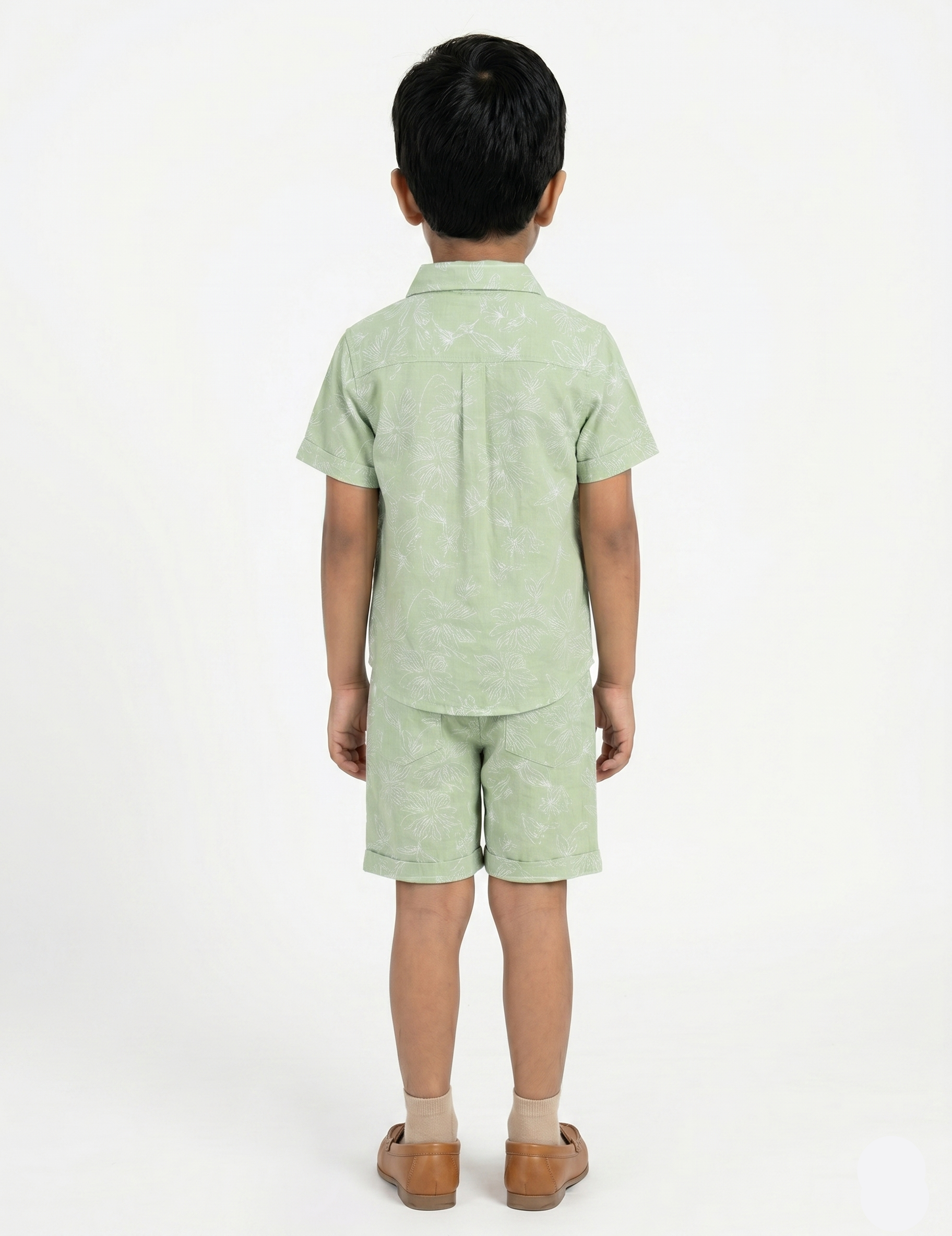 Sage Floral Muslin Button-Down & Shorts Set