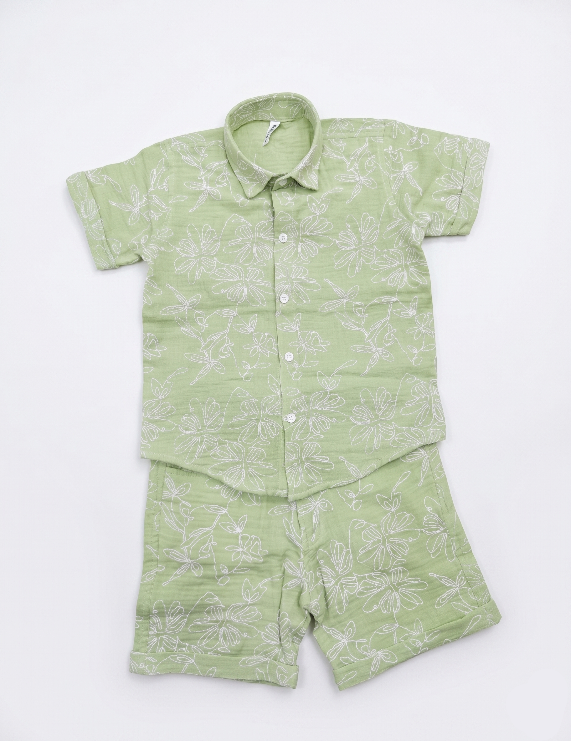 Sage Floral Muslin Button-Down & Shorts Set