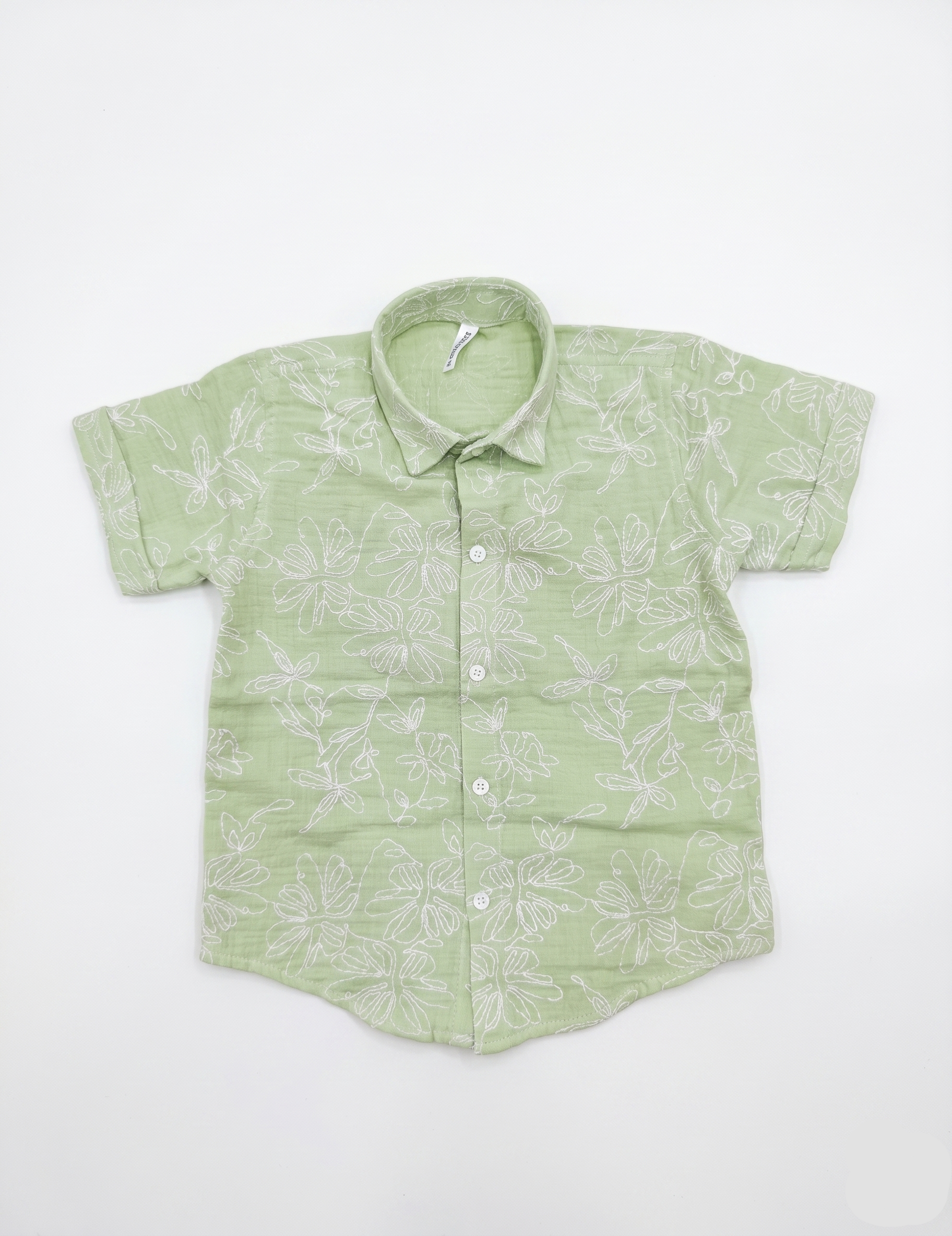 Sage Floral Muslin Button-Down & Shorts Set