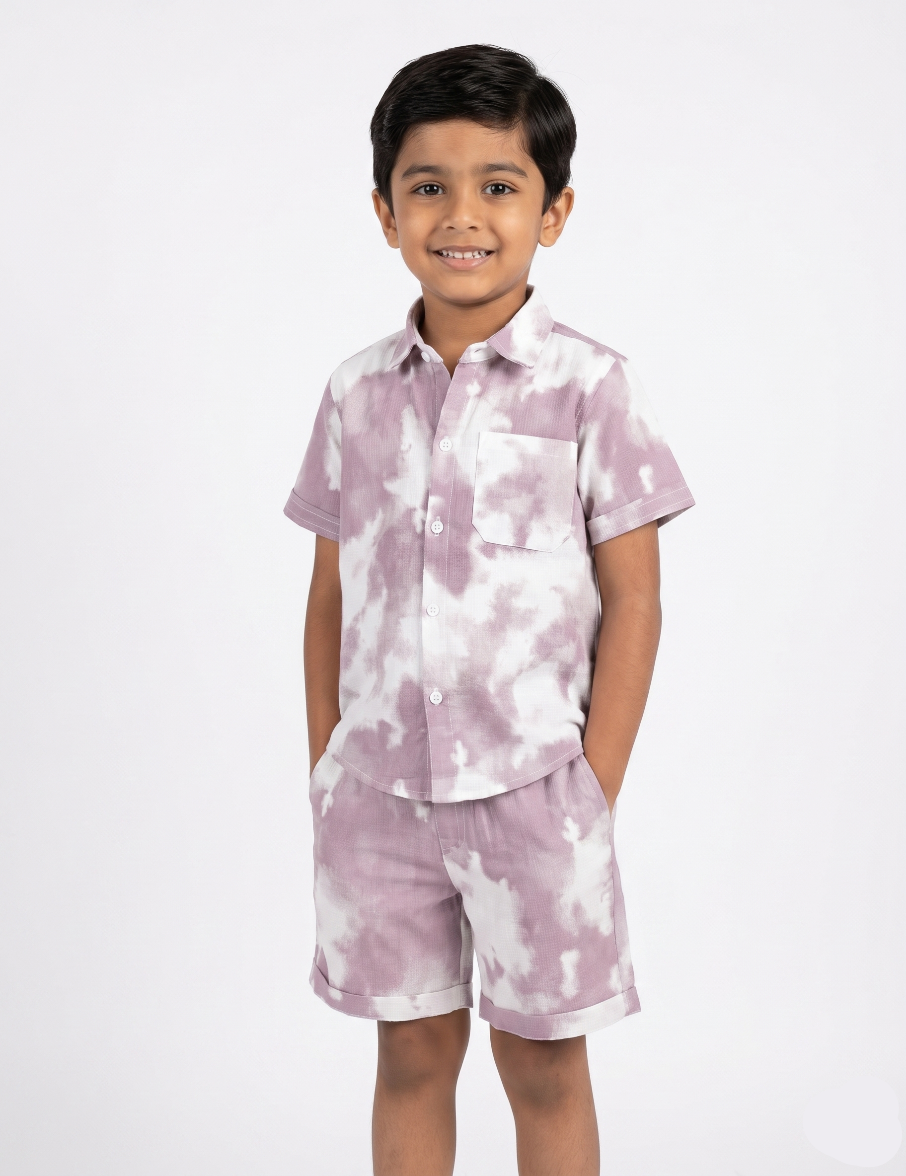 Kids Mauve Tie-Dye Shirt and Shorts Co-ord Set