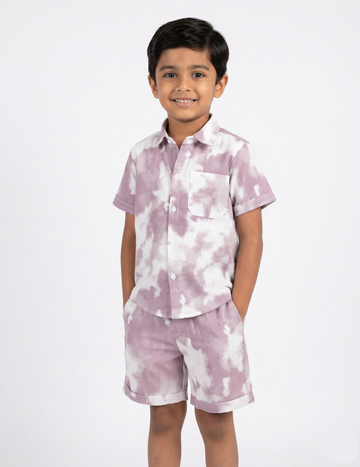 Kids Mauve Tie-Dye Shirt and Shorts Co-ord Set