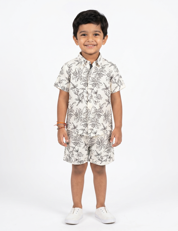 Kids Floral Sketch Shirt and Shorts Co-ord Set