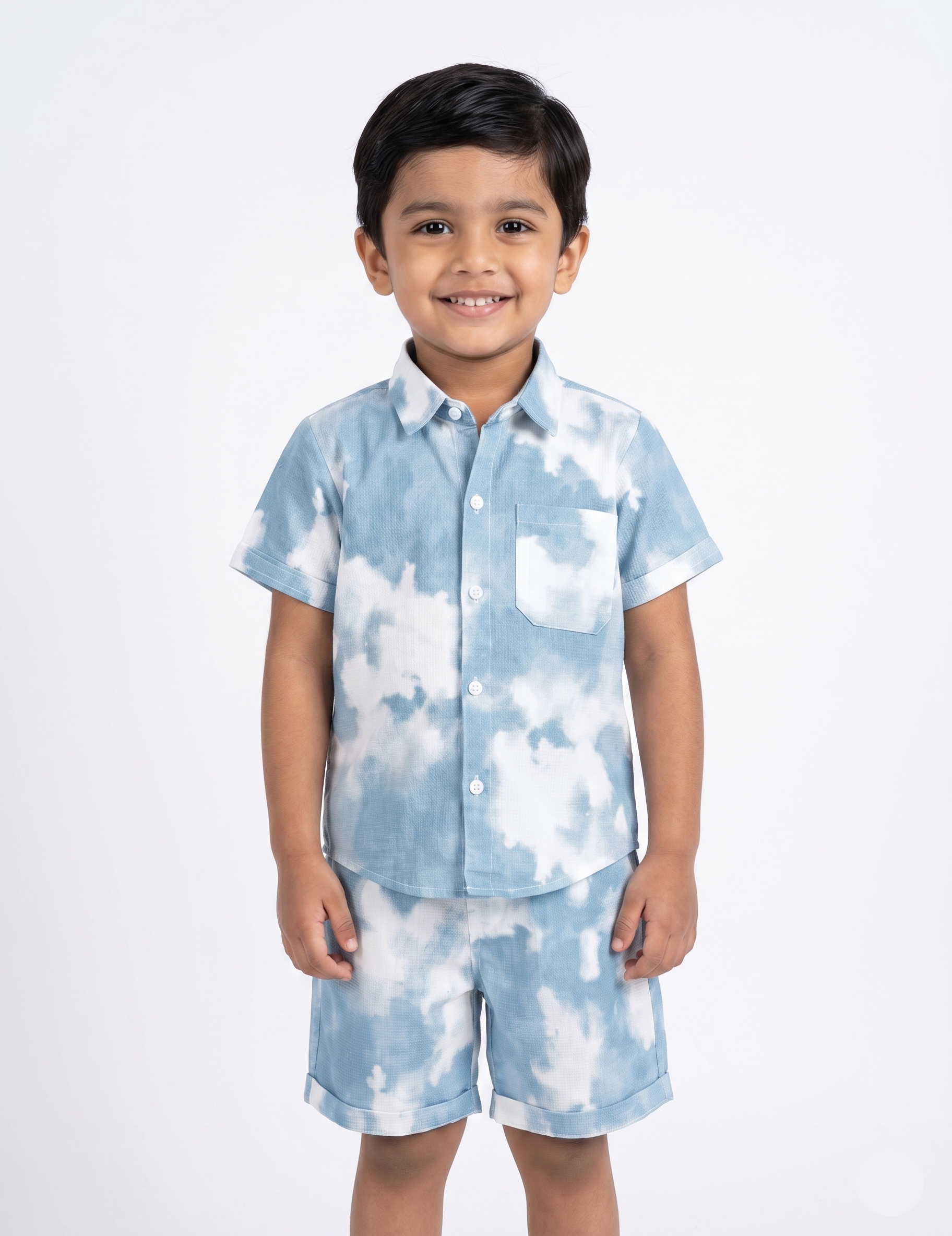 Boys Blue and White Tie-Dye Shirt and Shorts Set