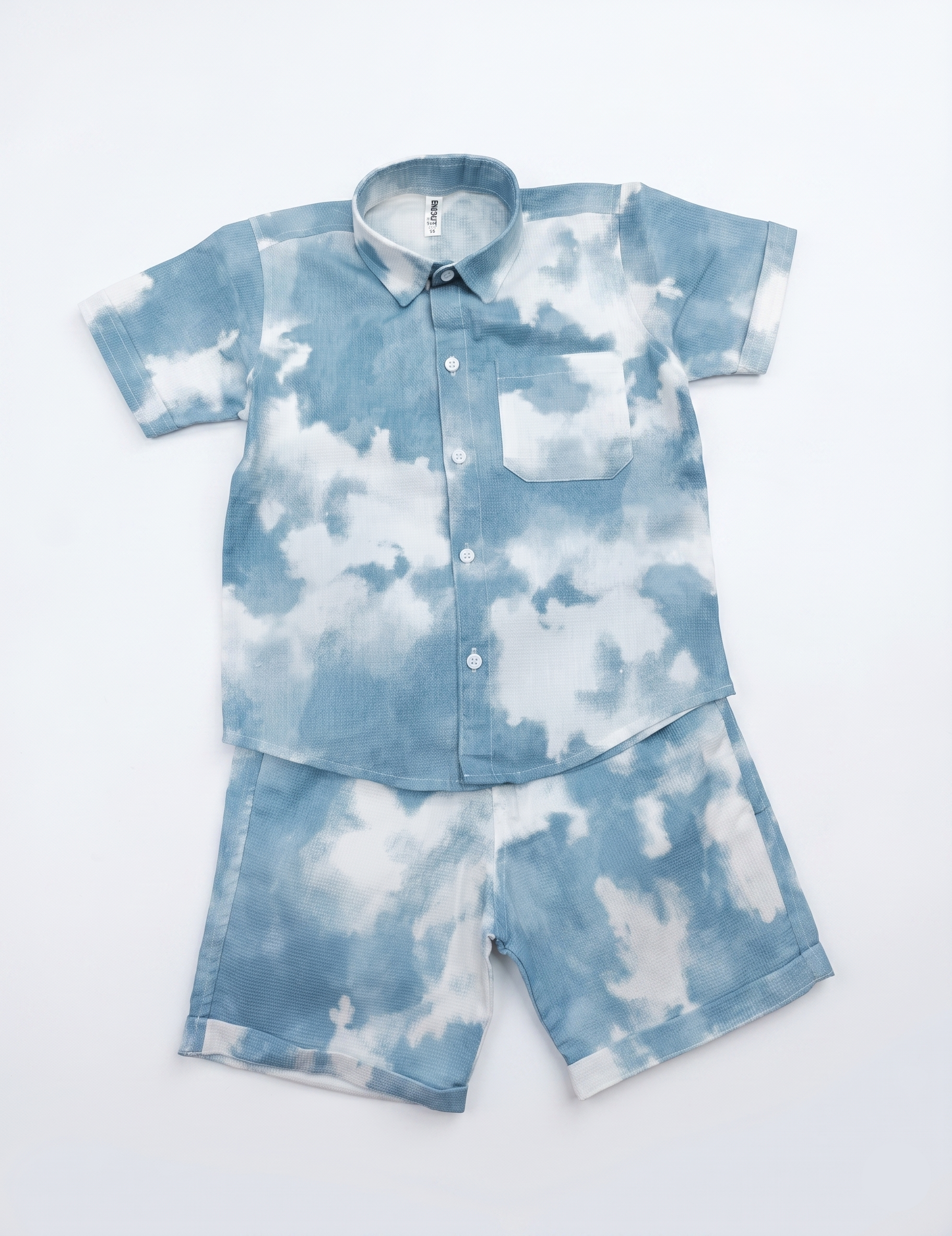 Boys Blue and White Tie-Dye Shirt and Shorts Set