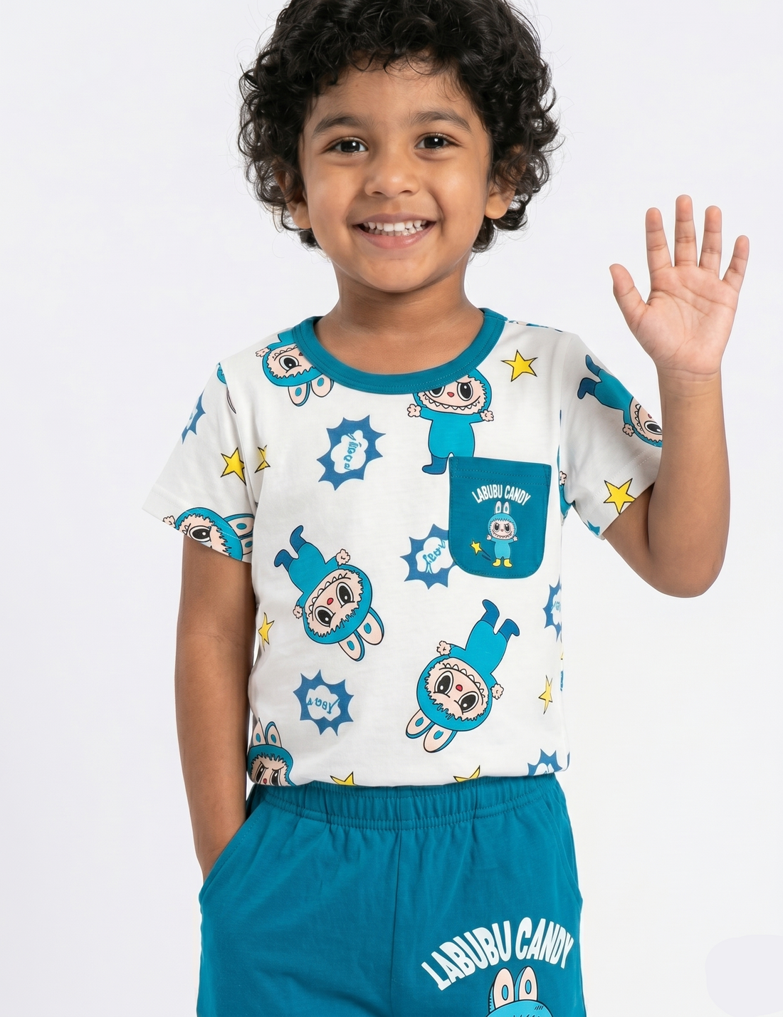Kids' Labubu Candy Graphic Short Sleeve T-Shirt and Shorts Set
