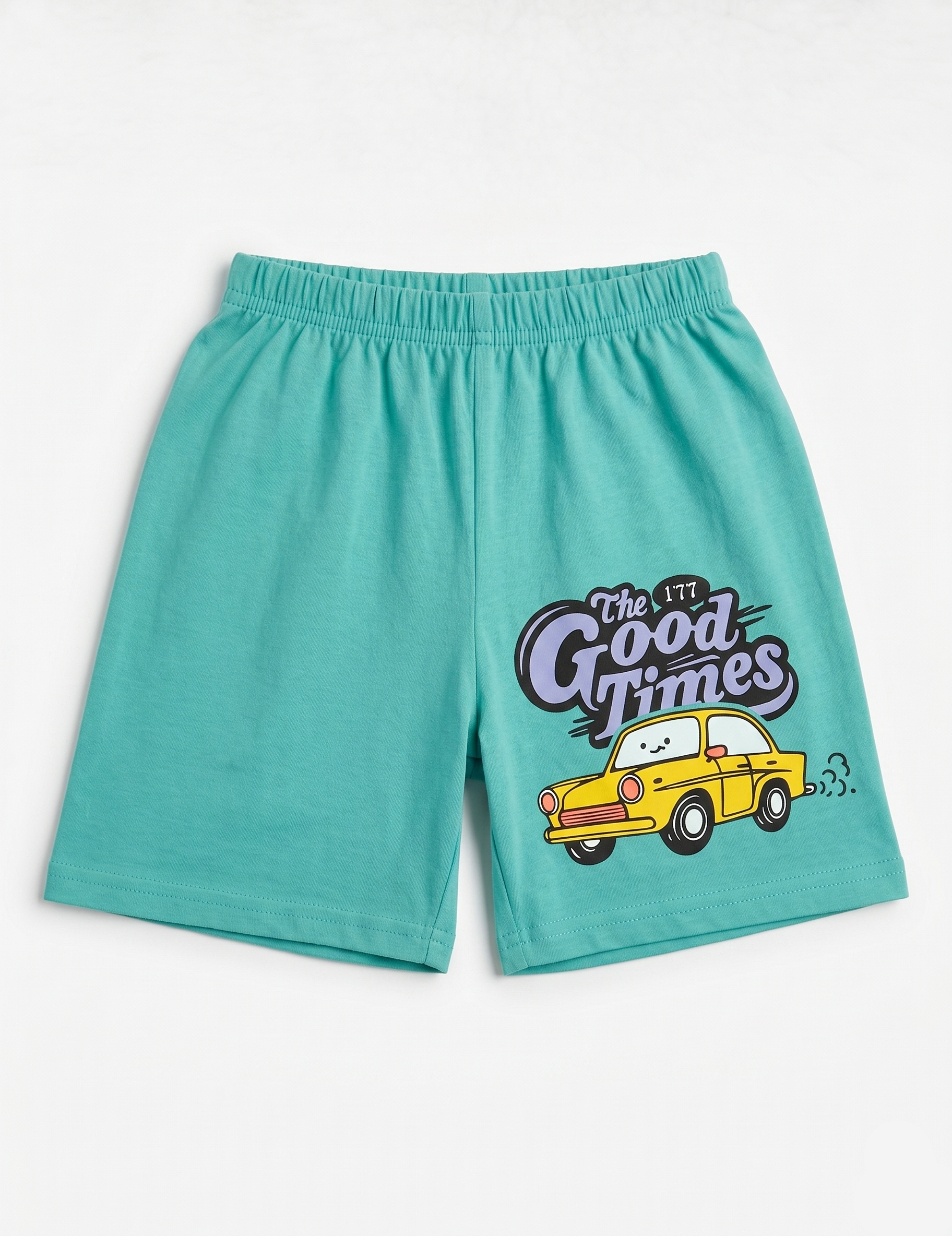 Boys' Fun Cartoon Car Print Summer Outfit - Beige & Teal
