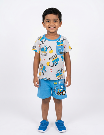 Kids' Construction Vehicle Graphic T-Shirt and Shorts Set – Summer Playwear