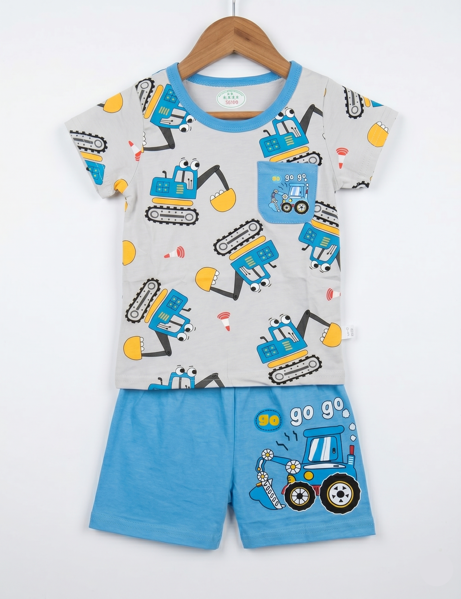 Kids' Construction Vehicle Graphic T-Shirt and Shorts Set – Summer Playwear