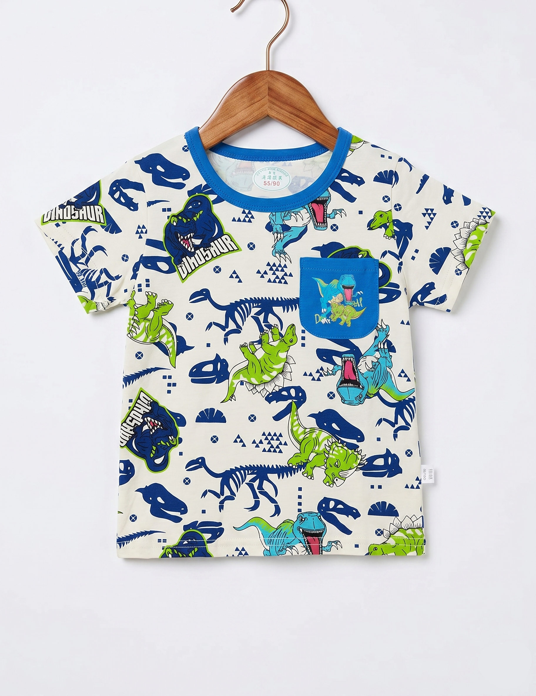 Boys' Casual Dino Adventure Two-Piece Set – Cream and Blue Playwear