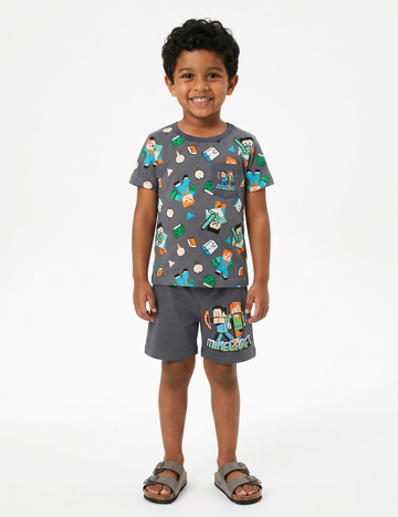 Kids' Minecraft Graphic T-Shirt and Shorts Set – Gaming Summer Outfit