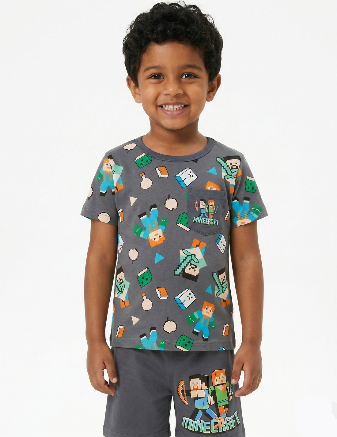 Kids' Minecraft Graphic T-Shirt and Shorts Set – Gaming Summer Outfit