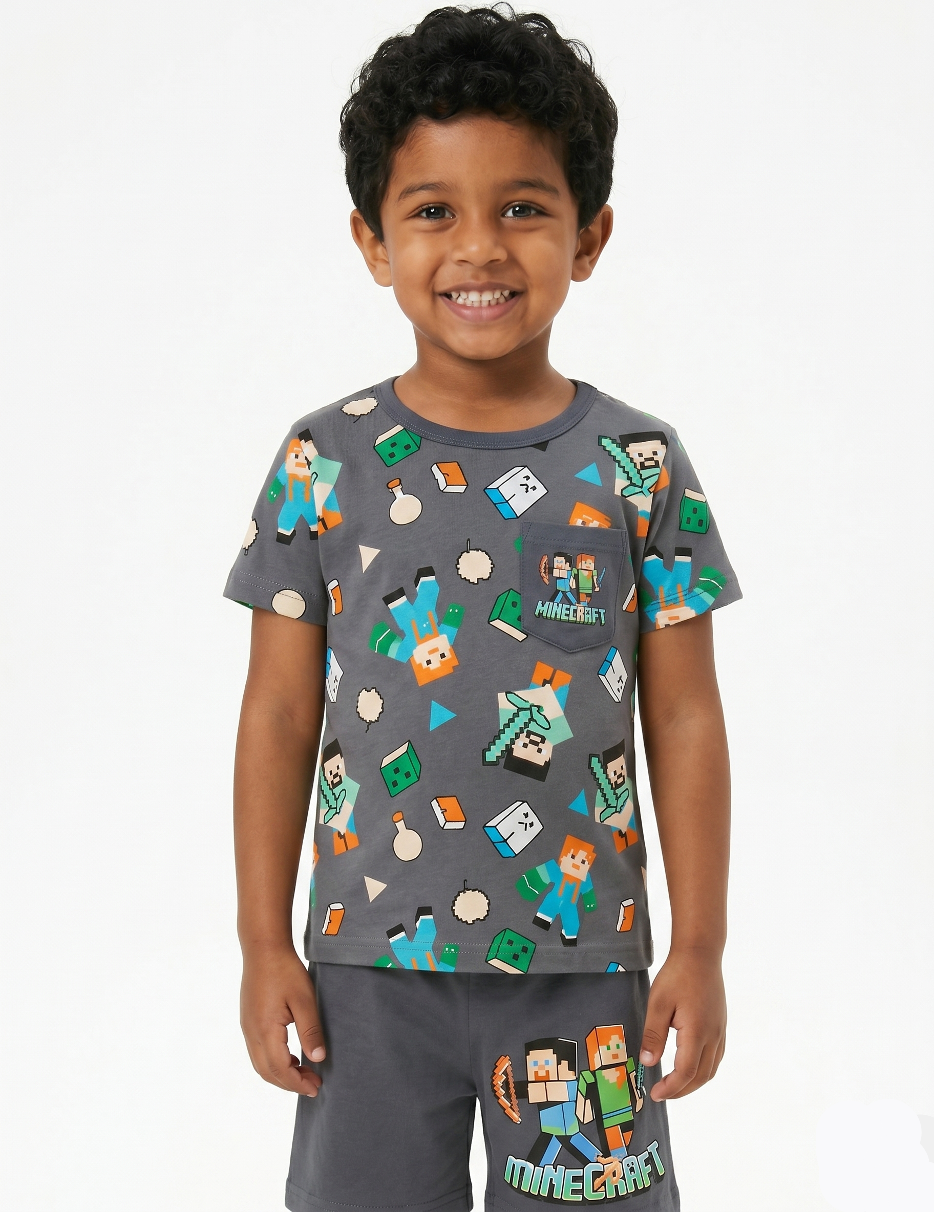 Kids' Minecraft Graphic T-Shirt and Shorts Set – Gaming Summer Outfit