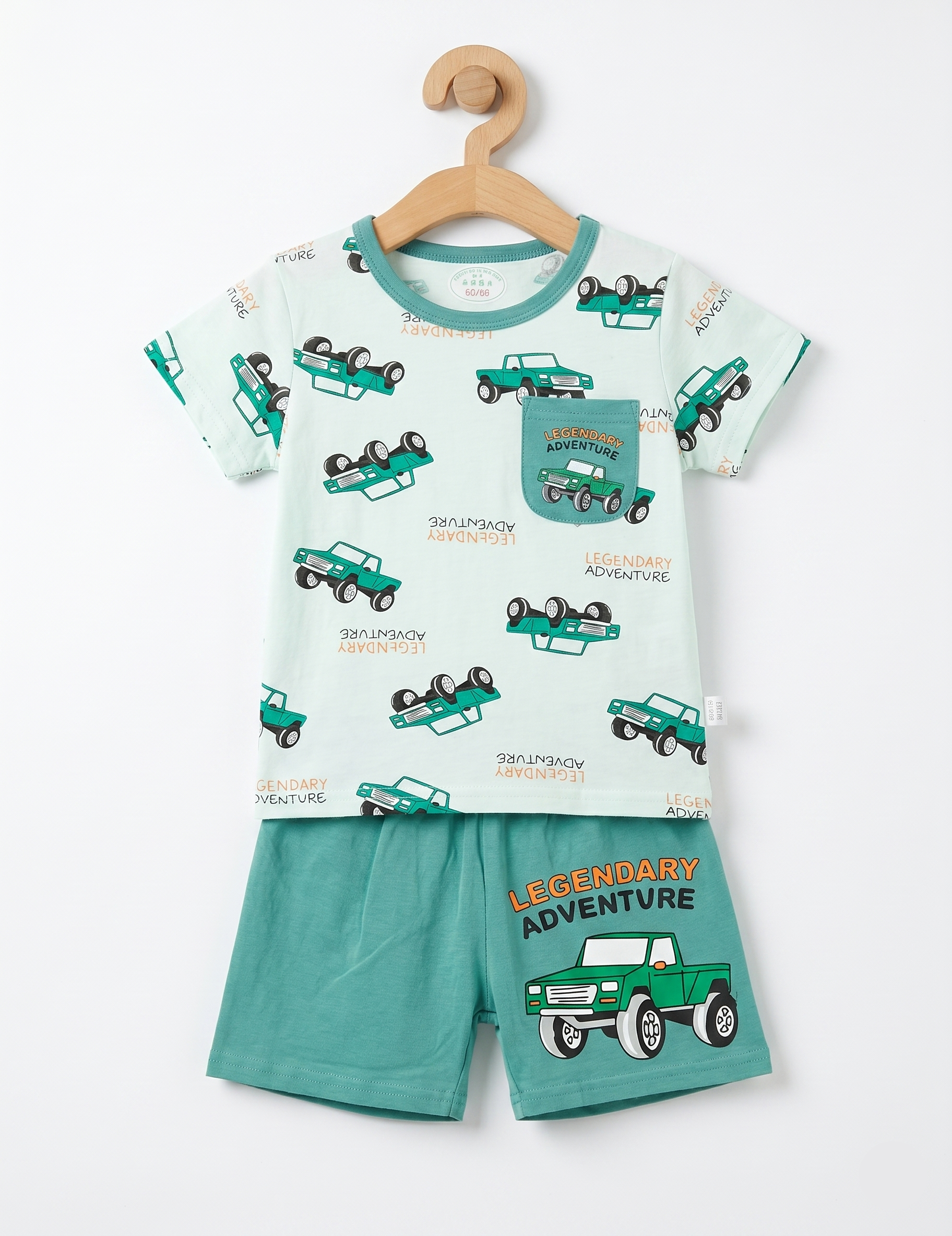 Boys' Casual Truck Print Two-Piece Summer Outfit – Mint and Green