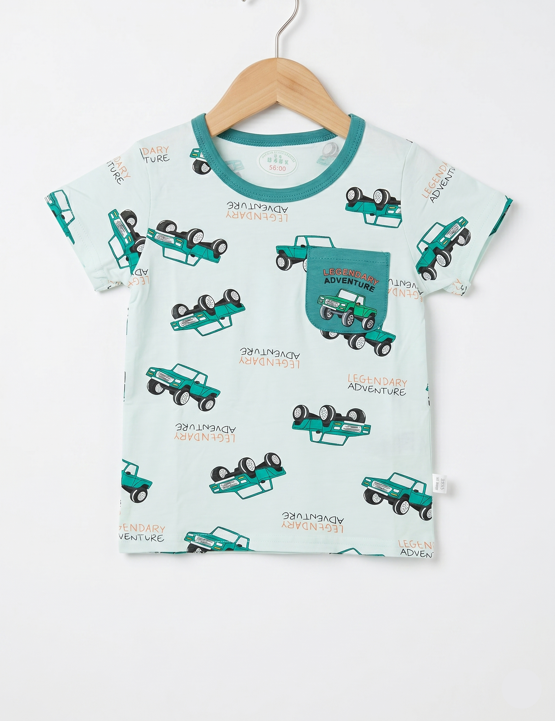 Boys' Casual Truck Print Two-Piece Summer Outfit – Mint and Green