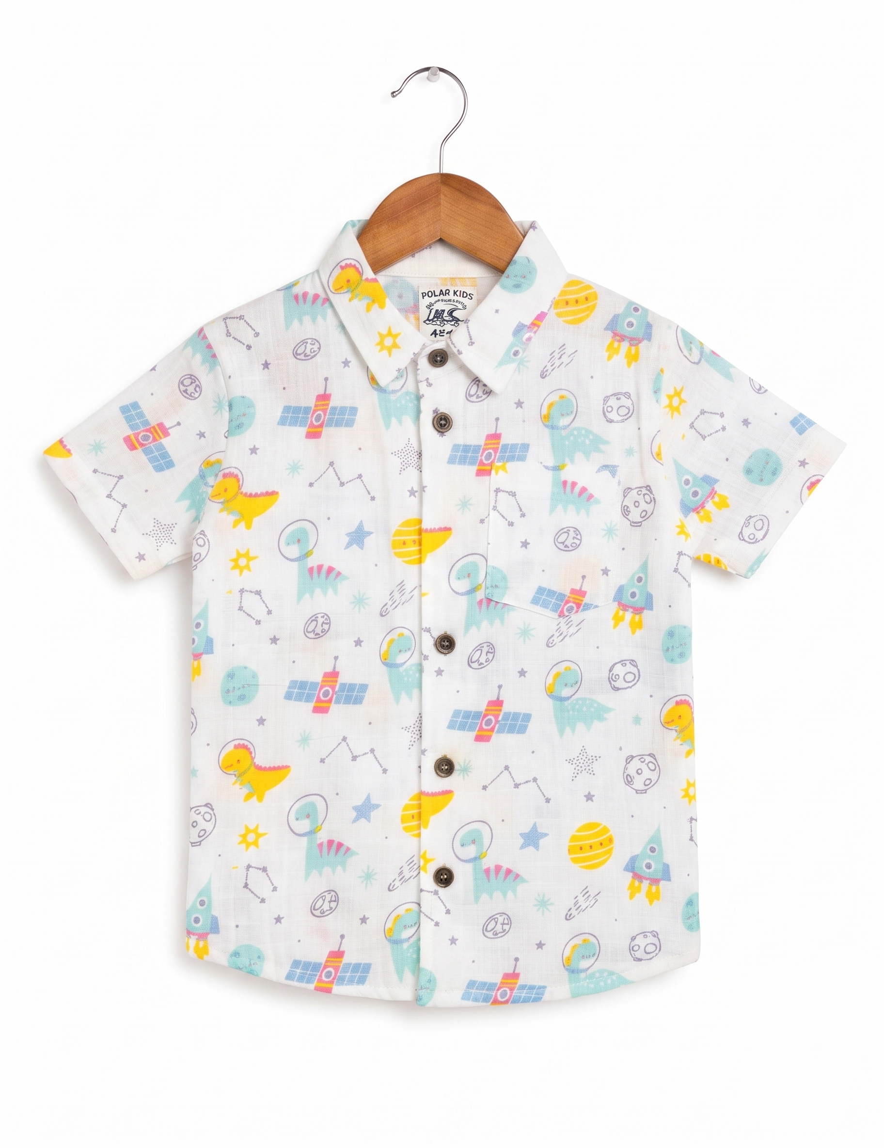 Outer Space Dinosaur Print Muslin Short-Sleeve Shirt and Shorts Co-Ord Set