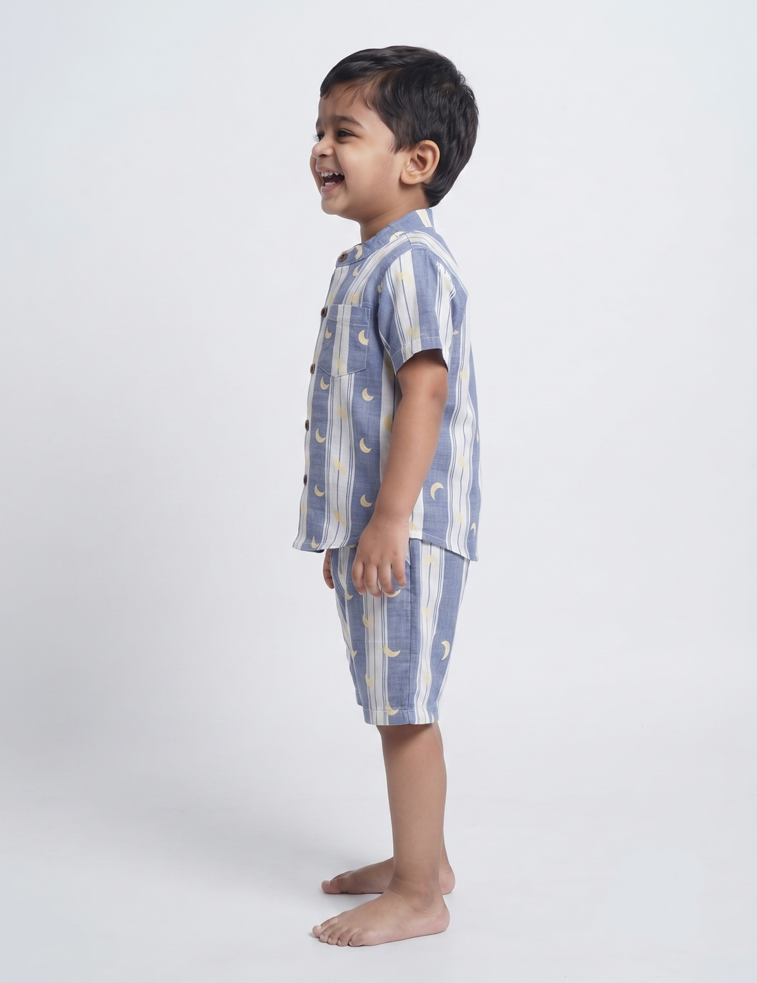 Kids Blue Striped Moon Print Cotton Co-ord Set