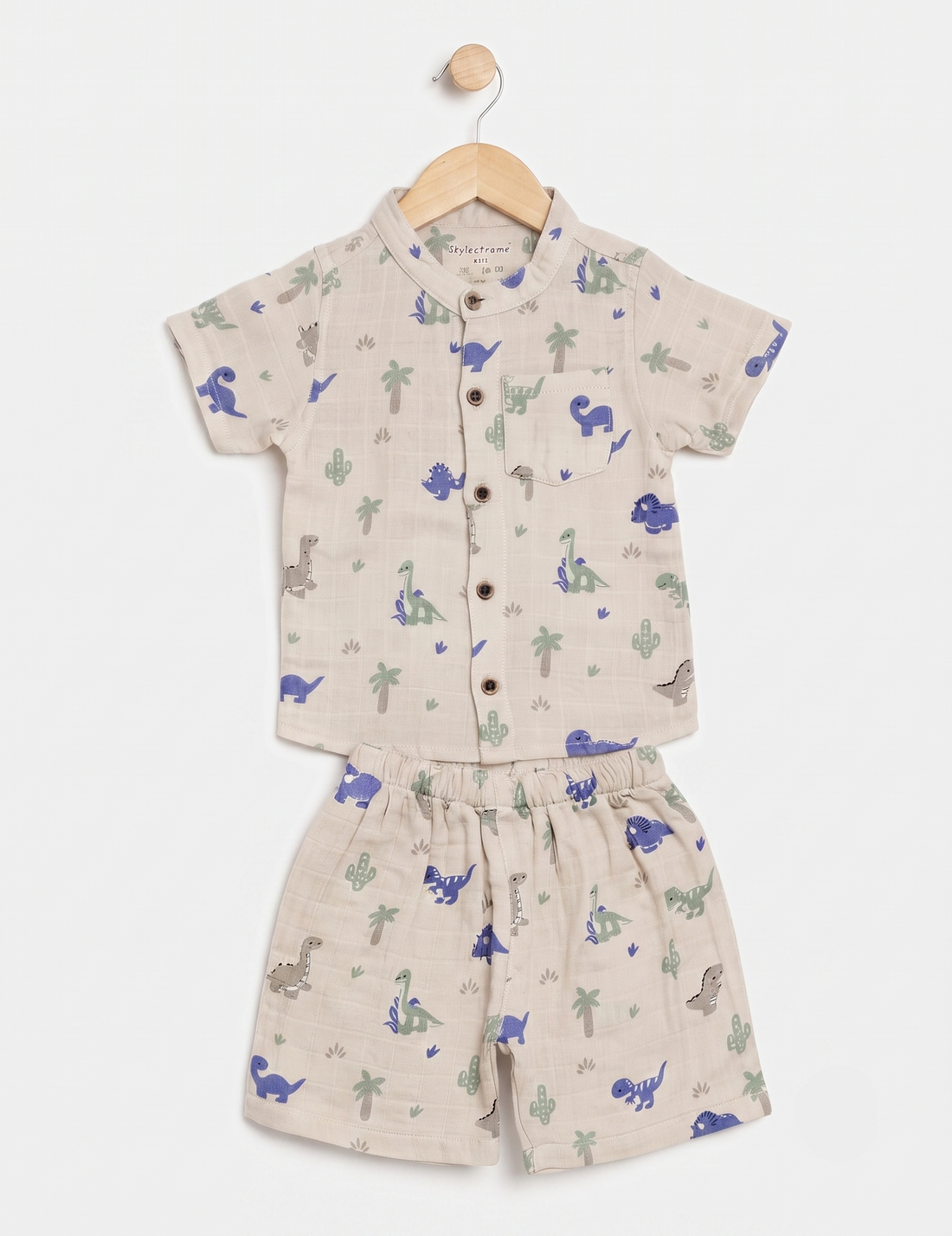Kids Dinosaur Print Muslin Cotton Co-ord Set
