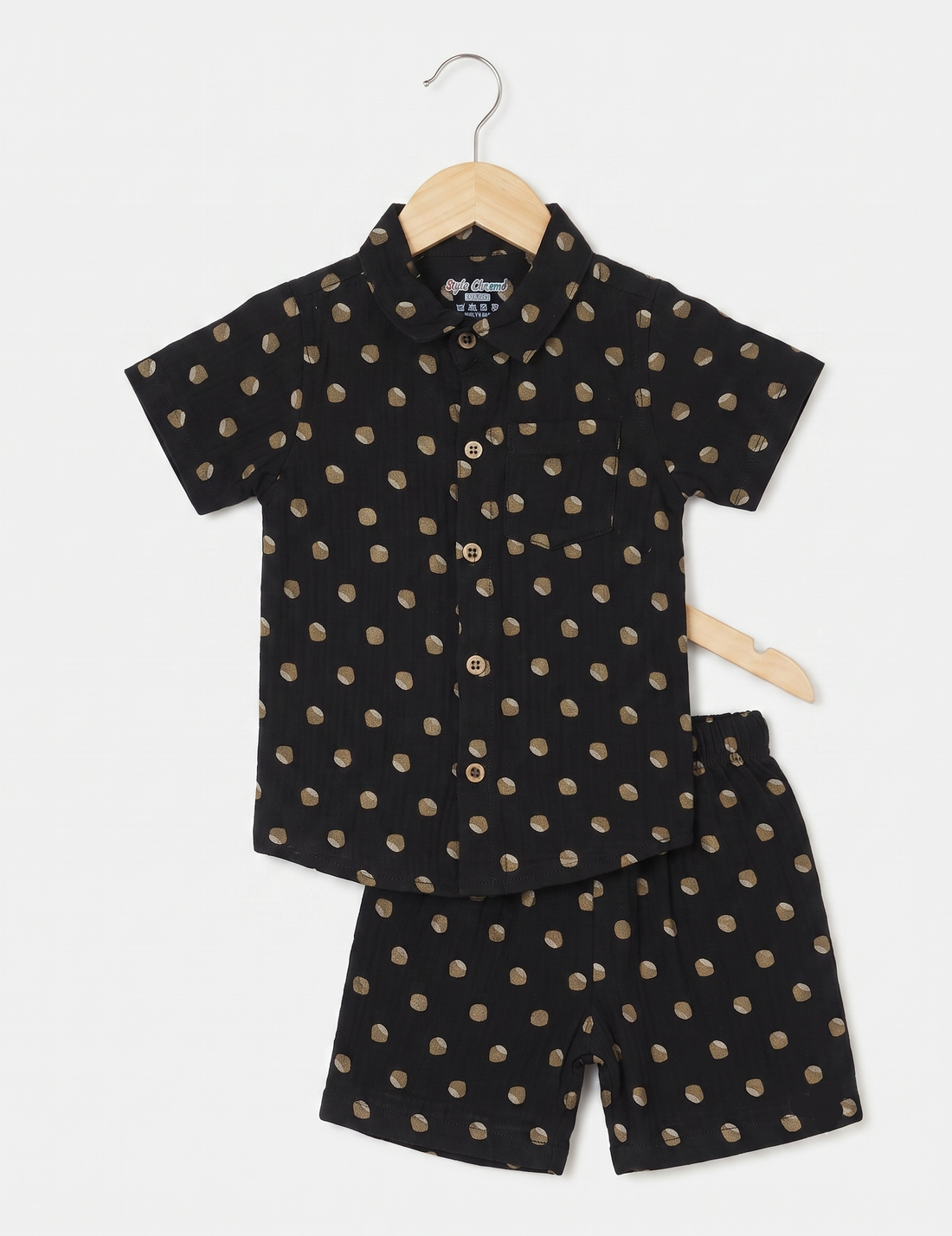 Boys Casual Cotton Shirt and Shorts Set with Dot Pattern