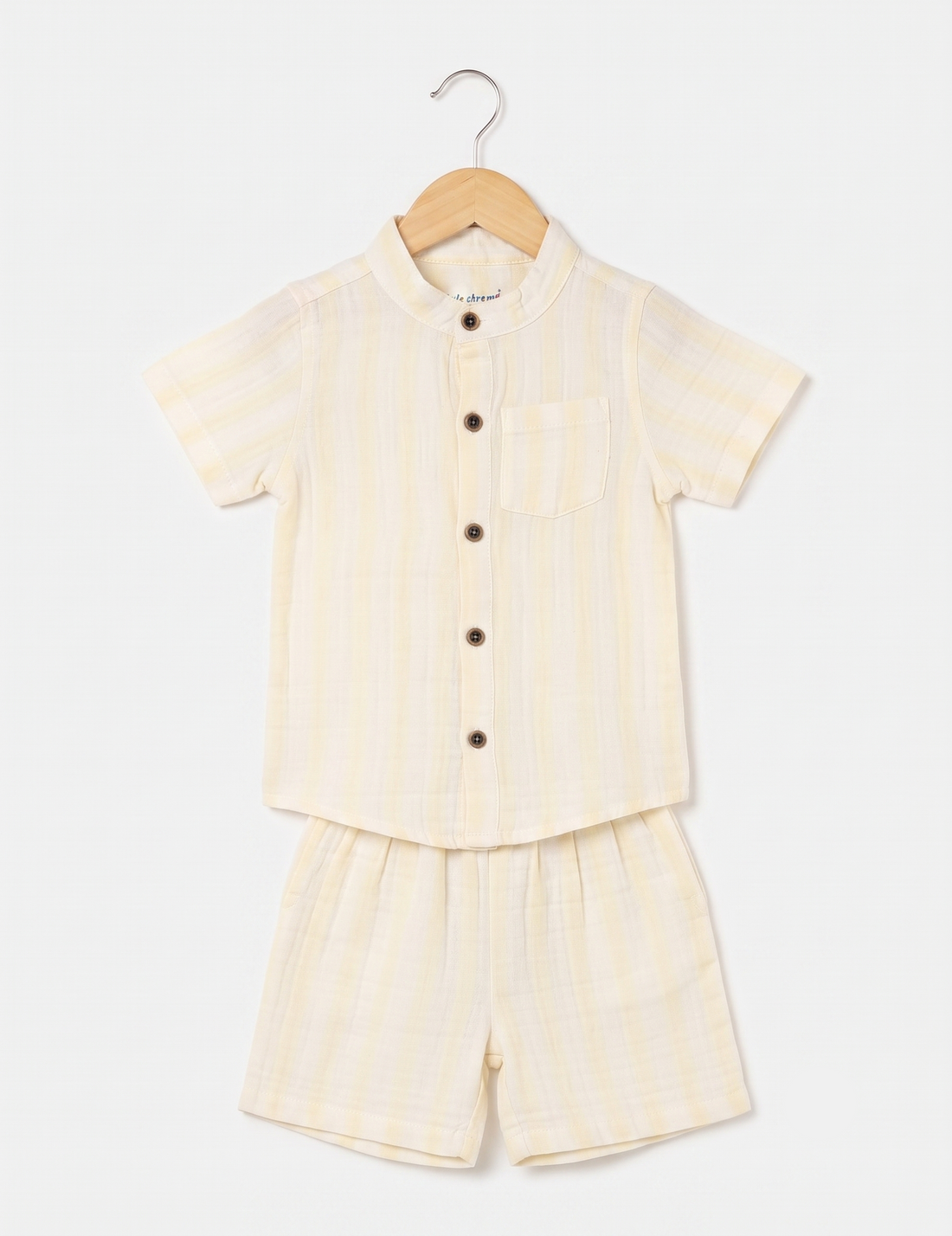 Boys Yellow & Cream Casual Shirt and Shorts Set with Stripes