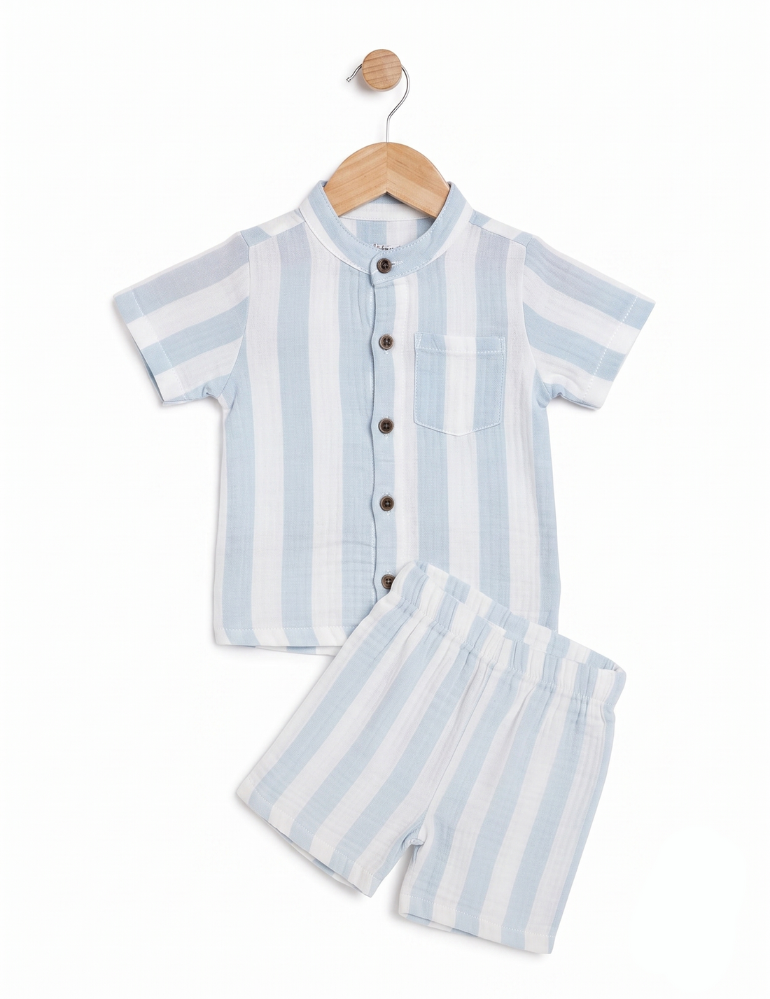 Kids Blue Striped Muslin Cotton Co-ord Set