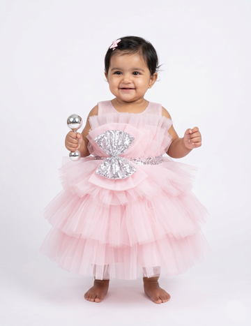 Pastel Pink Layered Tulle Kids Dress – Sparkle Bow