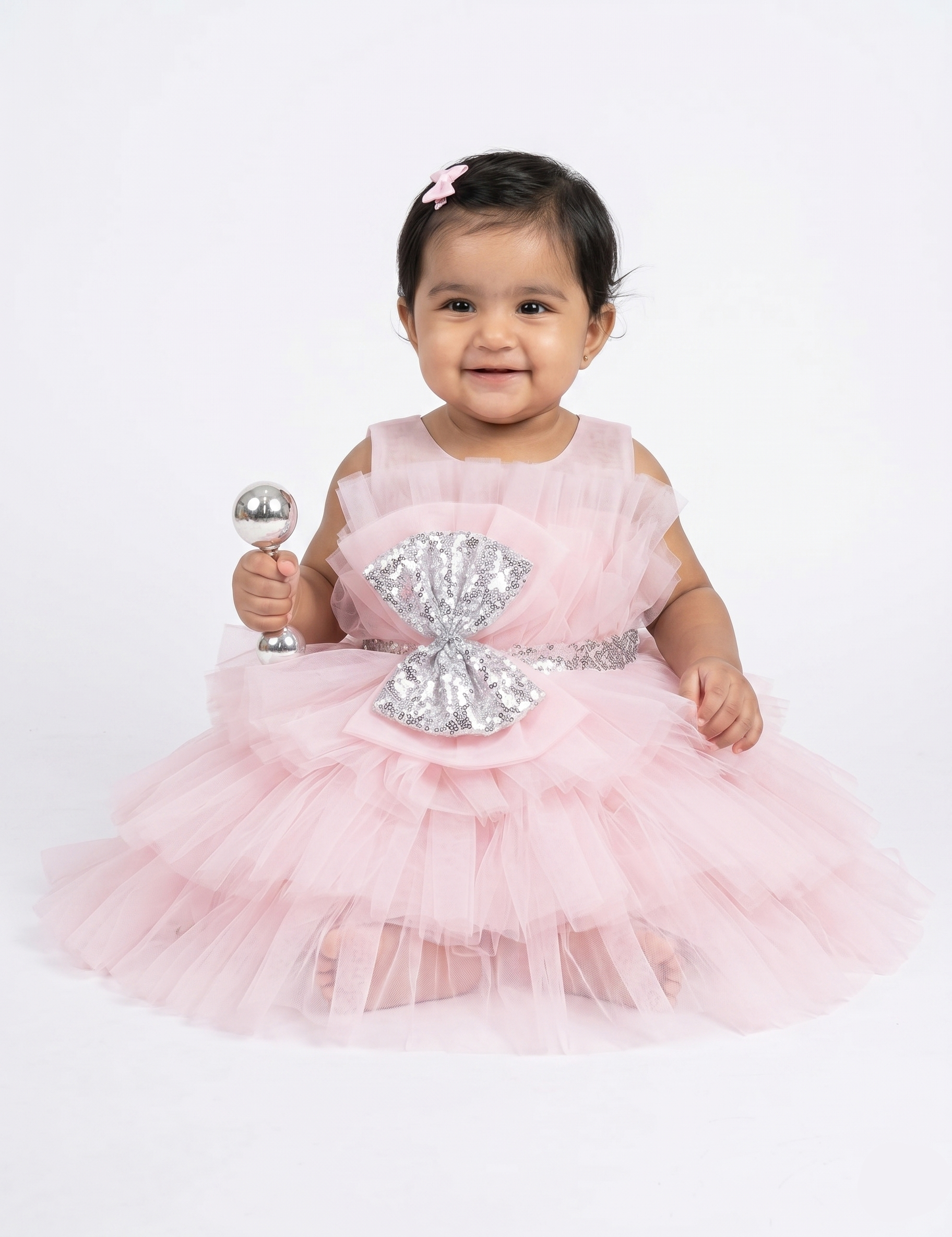 Pastel Pink Layered Tulle Kids Dress – Sparkle Bow