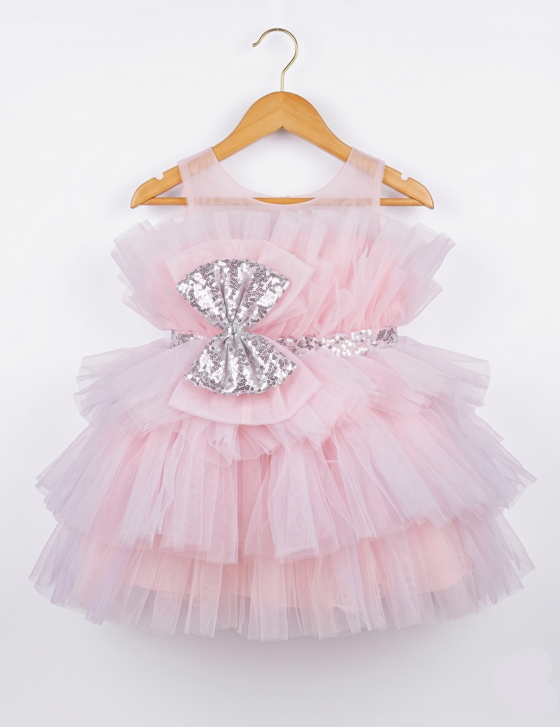 Pastel Pink Layered Tulle Kids Dress – Sparkle Bow