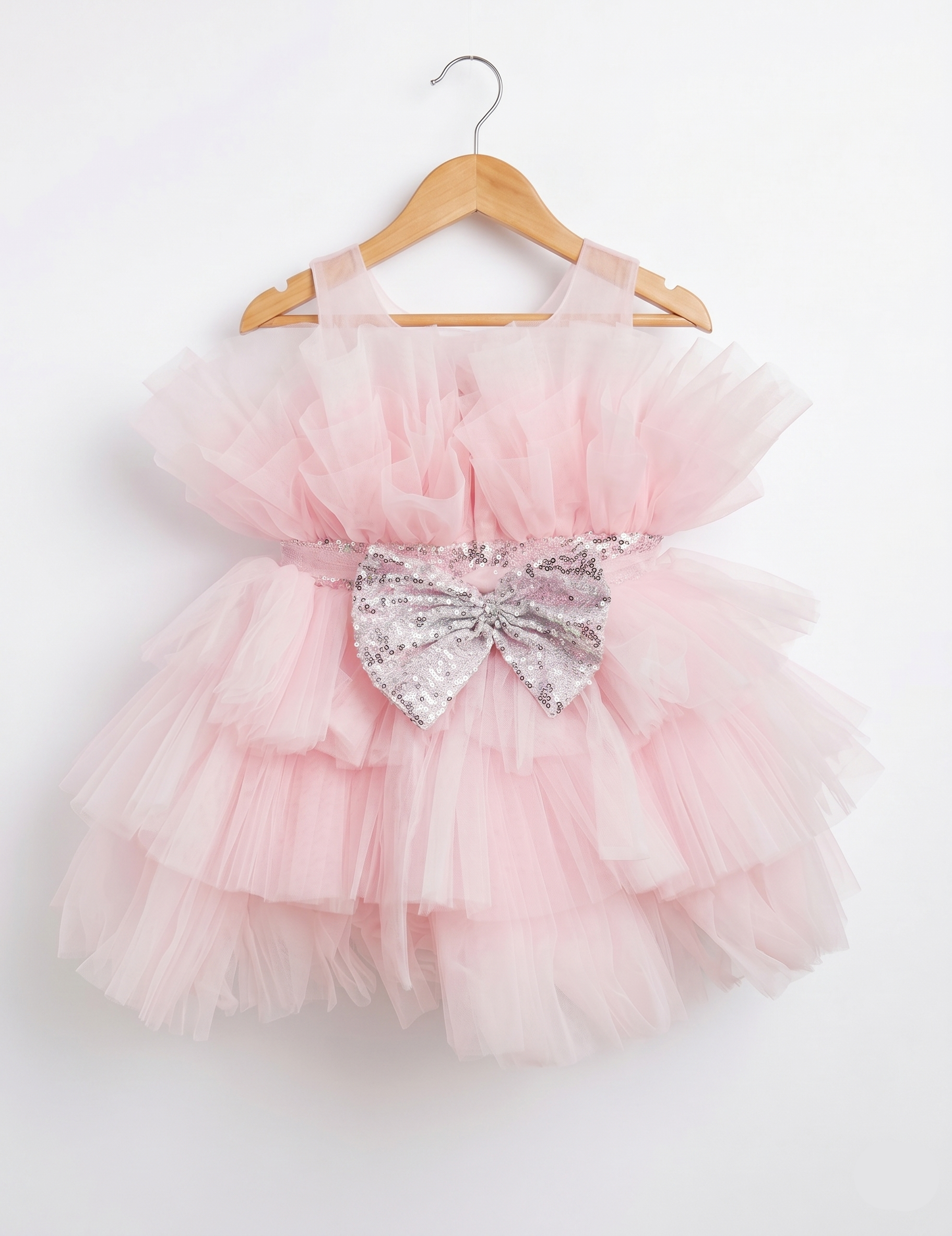 Pastel Pink Layered Tulle Kids Dress – Sparkle Bow