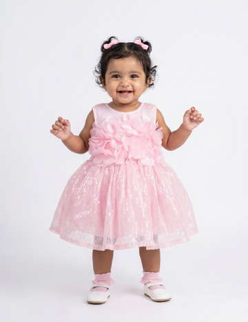 Toddler Girls Pink Floral Sequin Party Dress