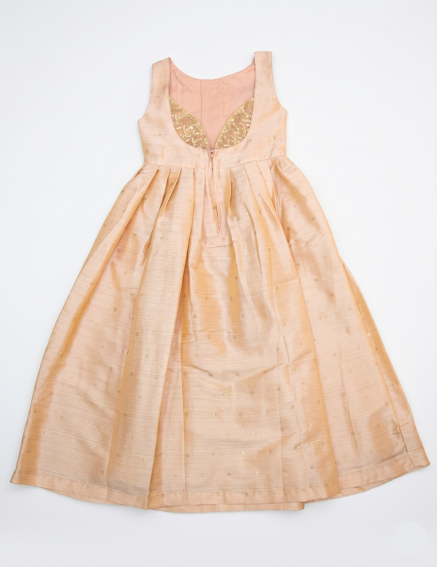 Girls Peach Party Wear Gown | Kids Silk Indian Ethnic Dress with Silver Dupatta
