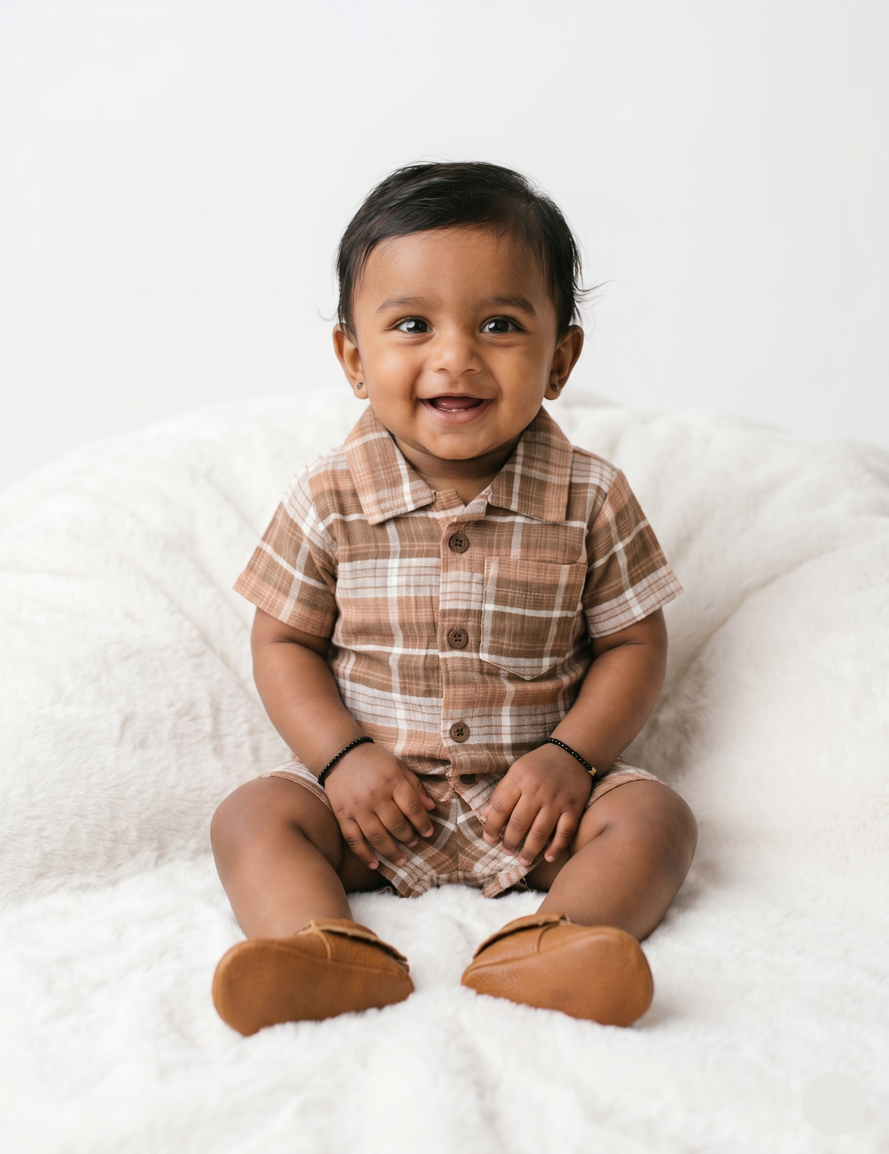 Baby Boy's Lightweight Brown Checkered Summer Pajama/Outfit Set