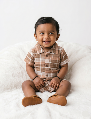Baby Boy's Lightweight Brown Checkered Summer Pajama/Outfit Set