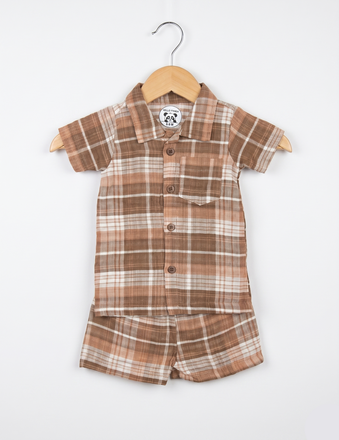 Baby Boy's Lightweight Brown Checkered Summer Pajama/Outfit Set