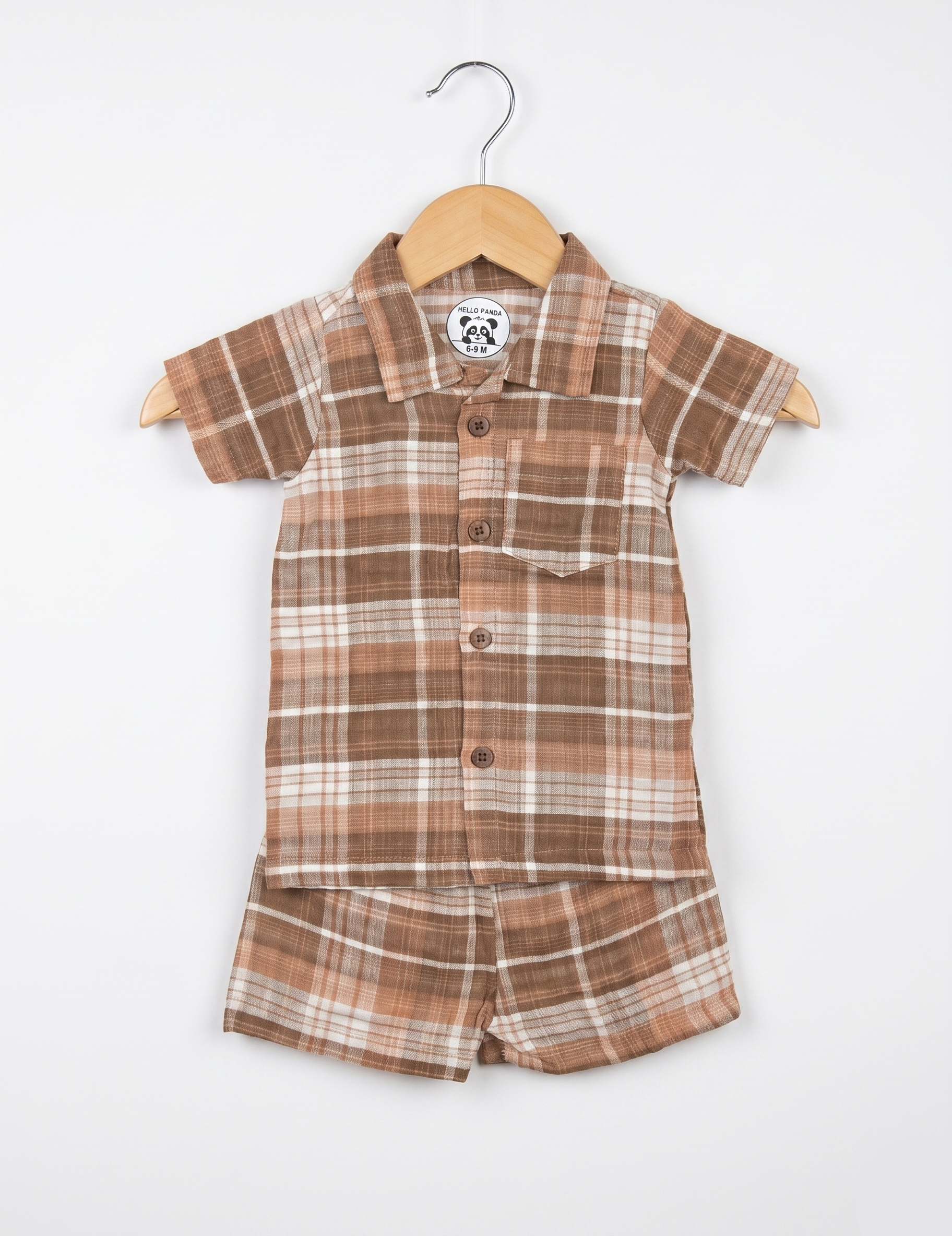 Baby Boy's Lightweight Brown Checkered Summer Pajama/Outfit Set