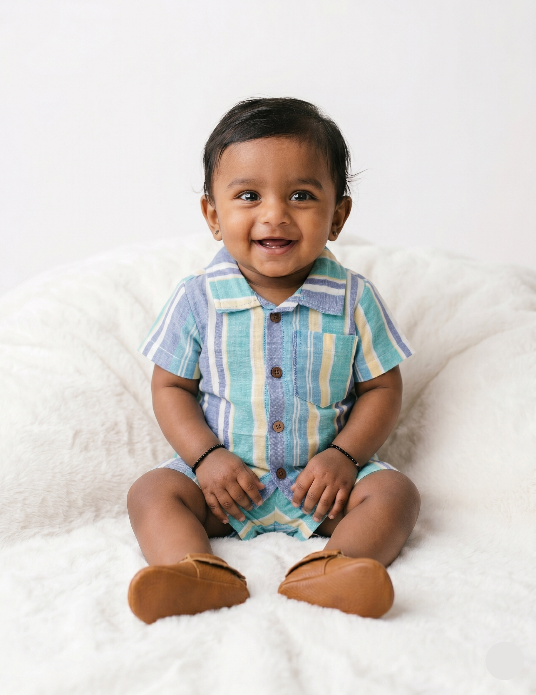 Infants' Multi-Color Stripe Button-Down Muslin Shirt and Shorts Set
