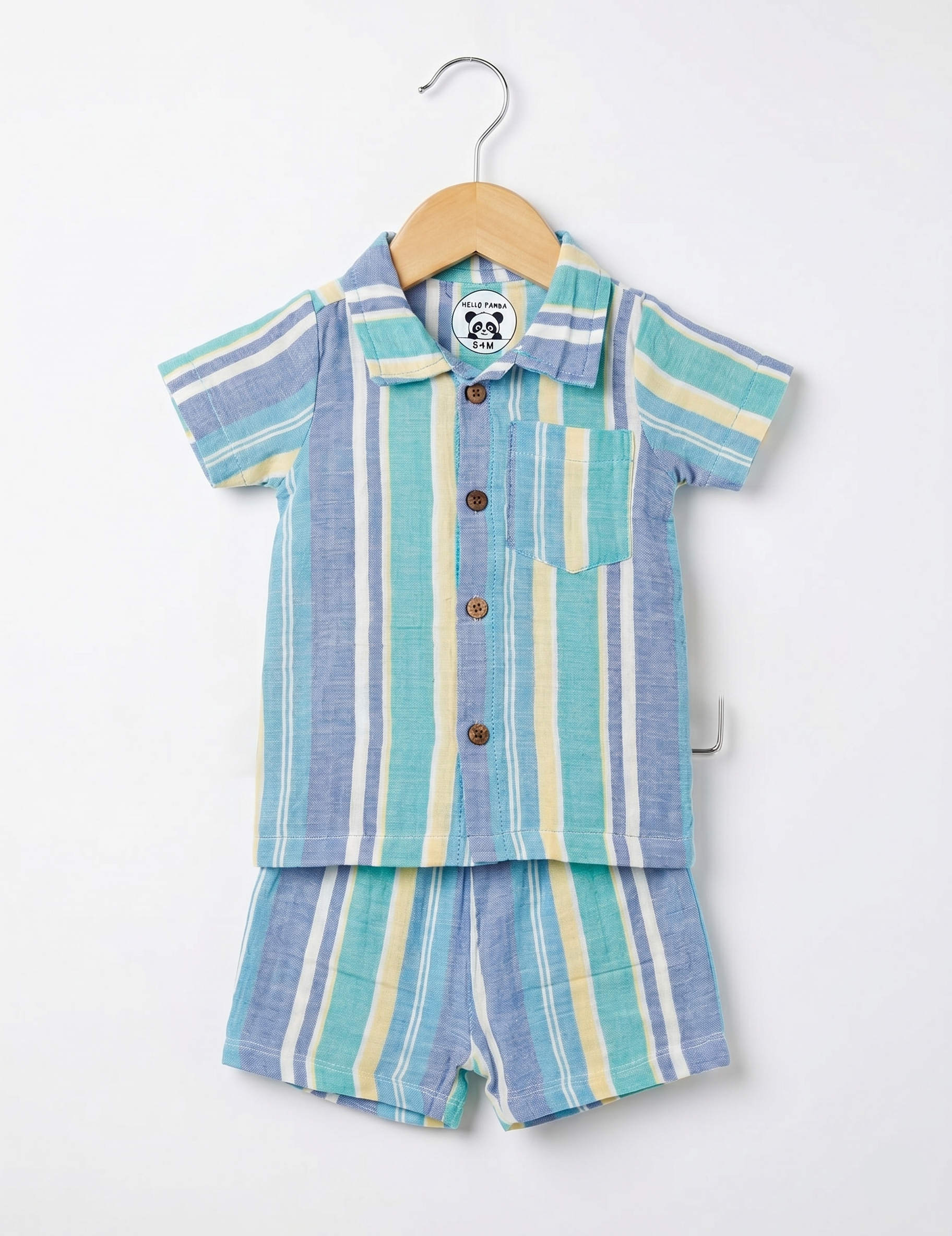 Infants' Multi-Color Stripe Button-Down Muslin Shirt and Shorts Set