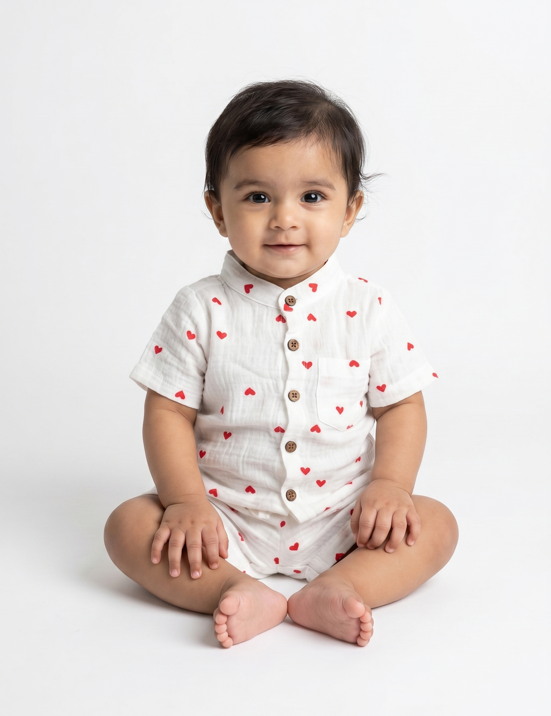 Infants' Heart-Print Muslin Button-Down Shirt and Shorts Set