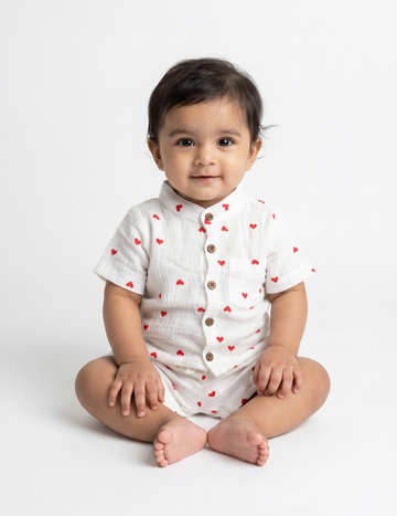 Infants' Heart-Print Muslin Button-Down Shirt and Shorts Set