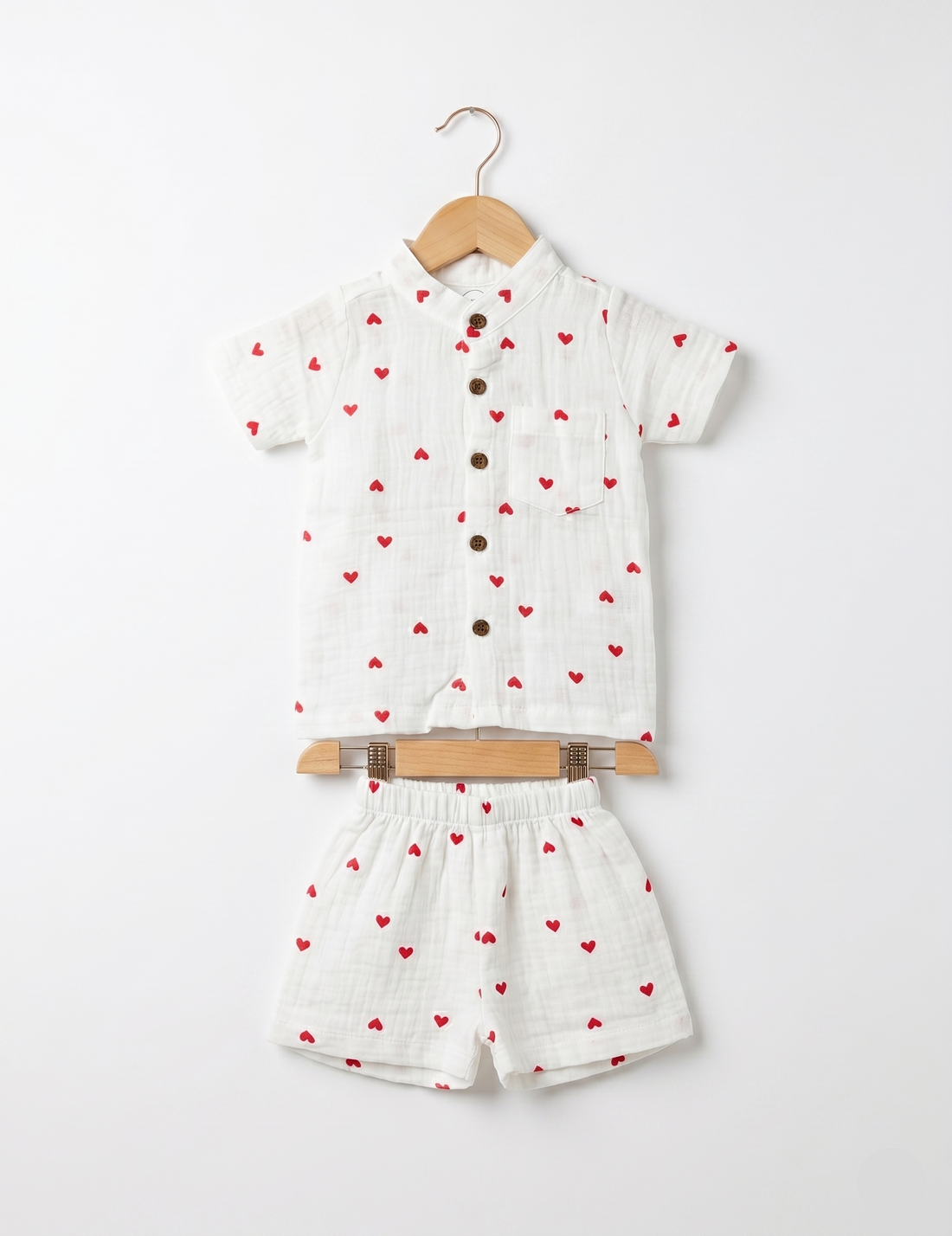 Infants' Heart-Print Muslin Button-Down Shirt and Shorts Set