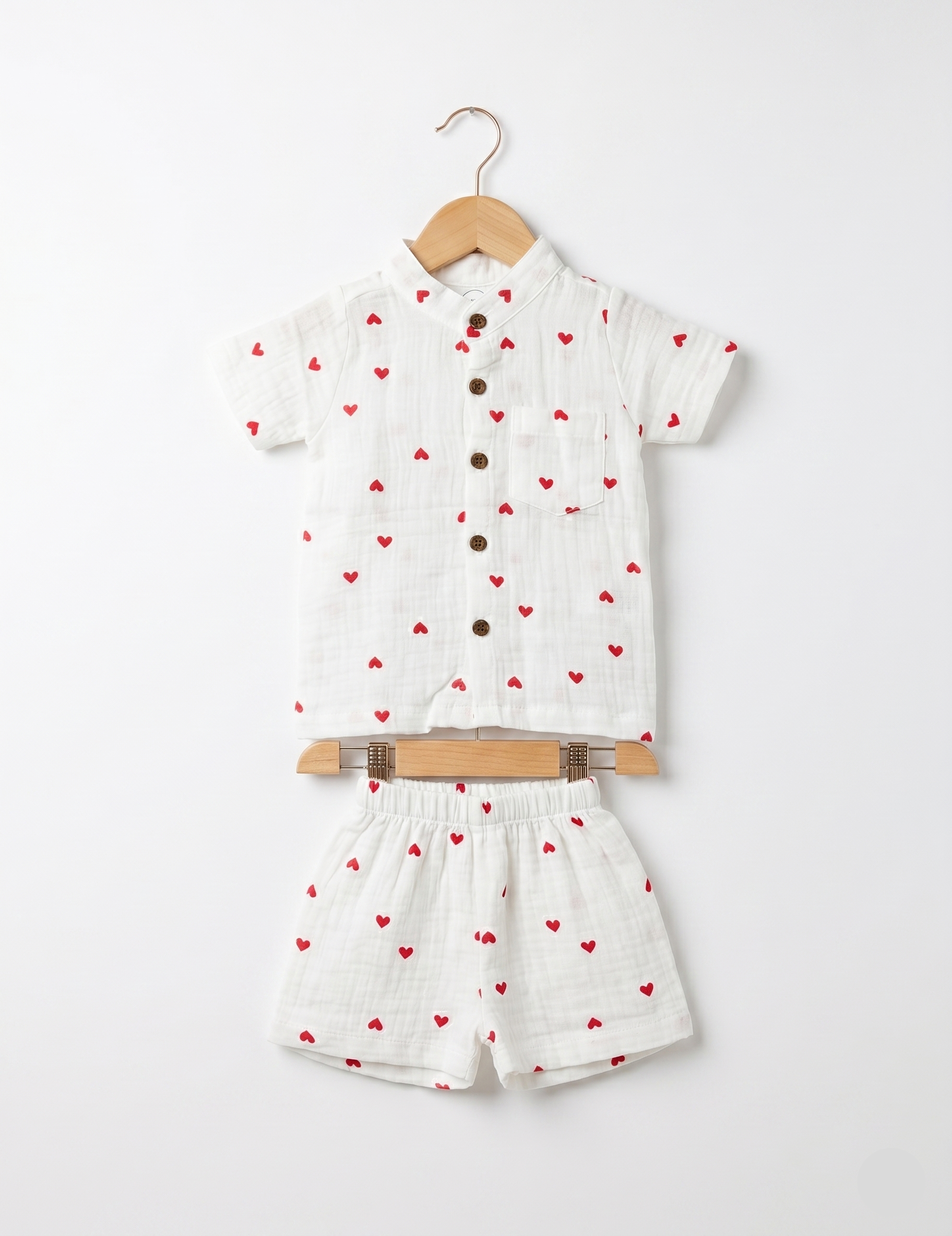 Infants' Heart-Print Muslin Button-Down Shirt and Shorts Set