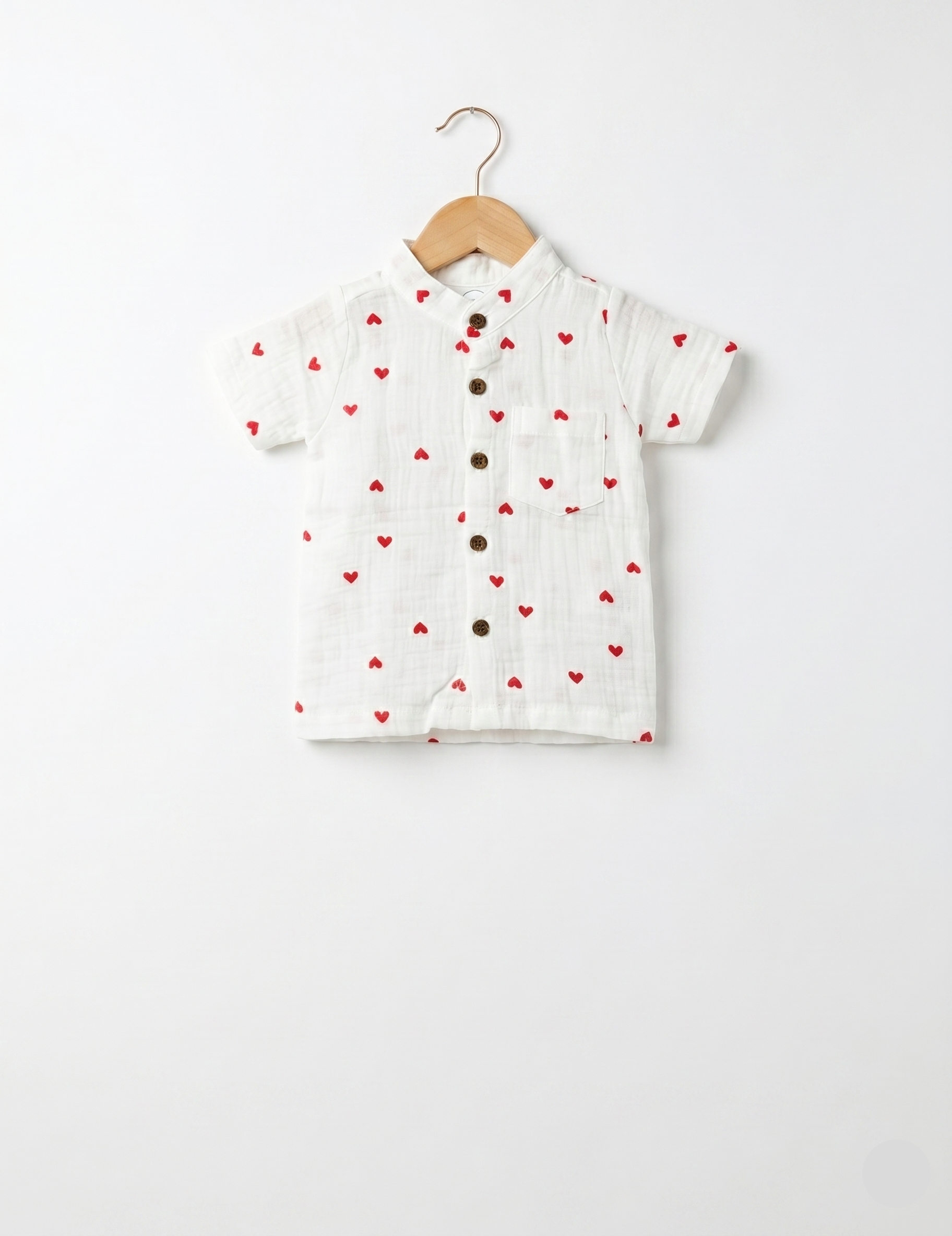 Infants' Heart-Print Muslin Button-Down Shirt and Shorts Set