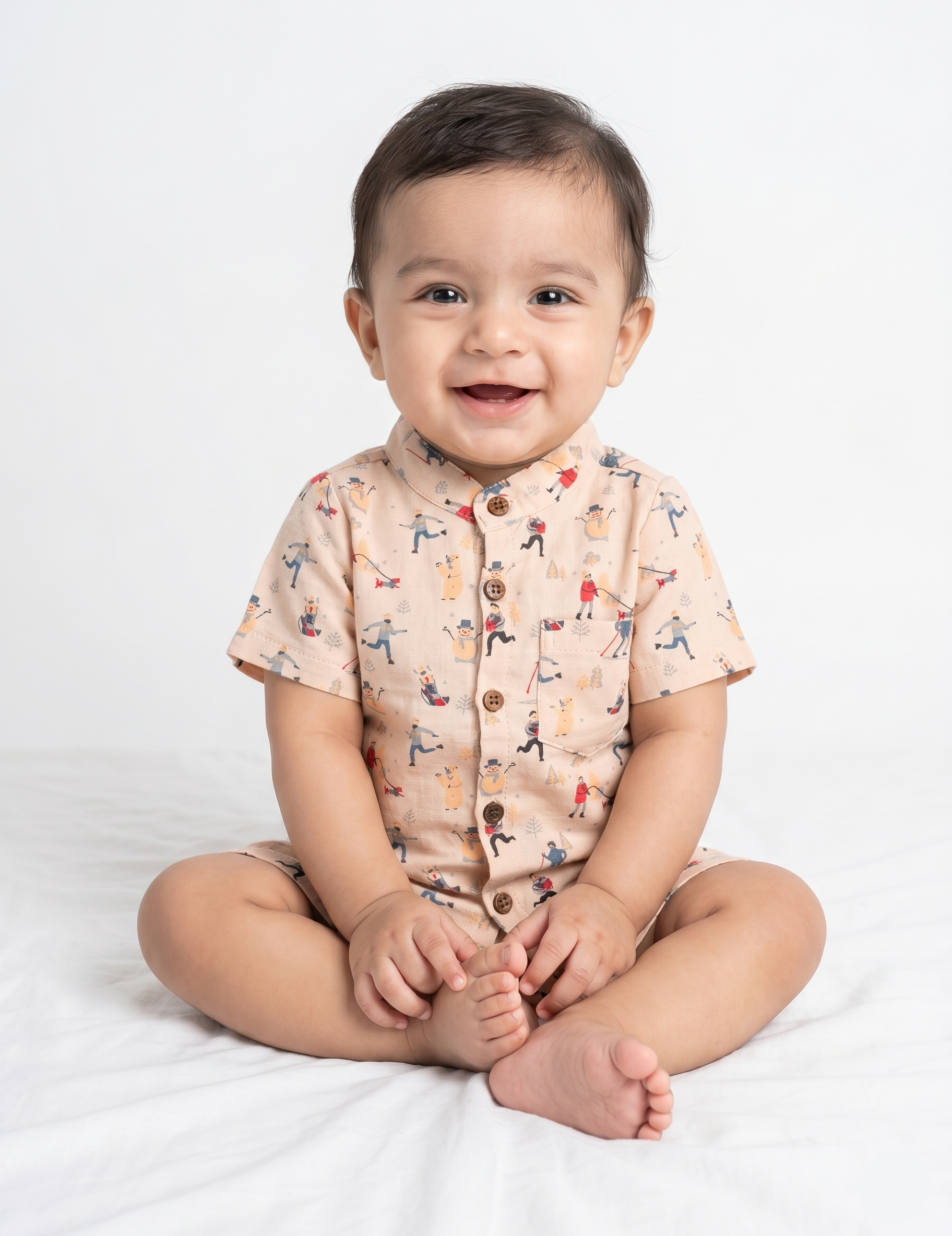 Infants' Winter Print Muslin Button-Down Shirt and Shorts Set