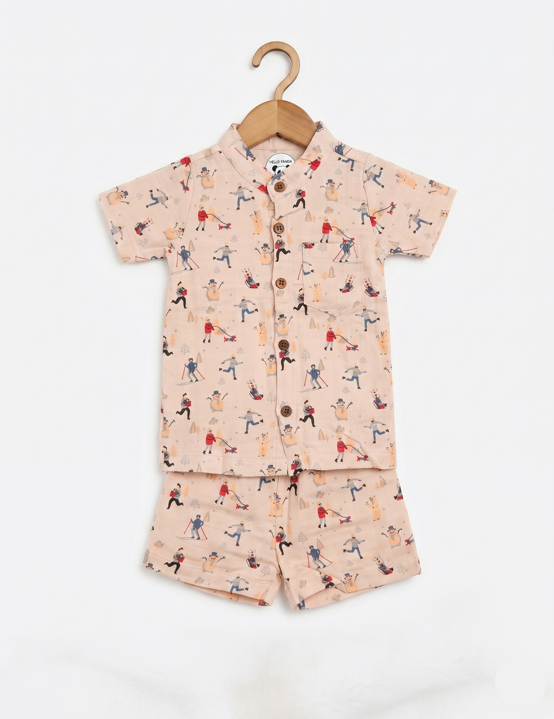 Infants' Winter Print Muslin Button-Down Shirt and Shorts Set