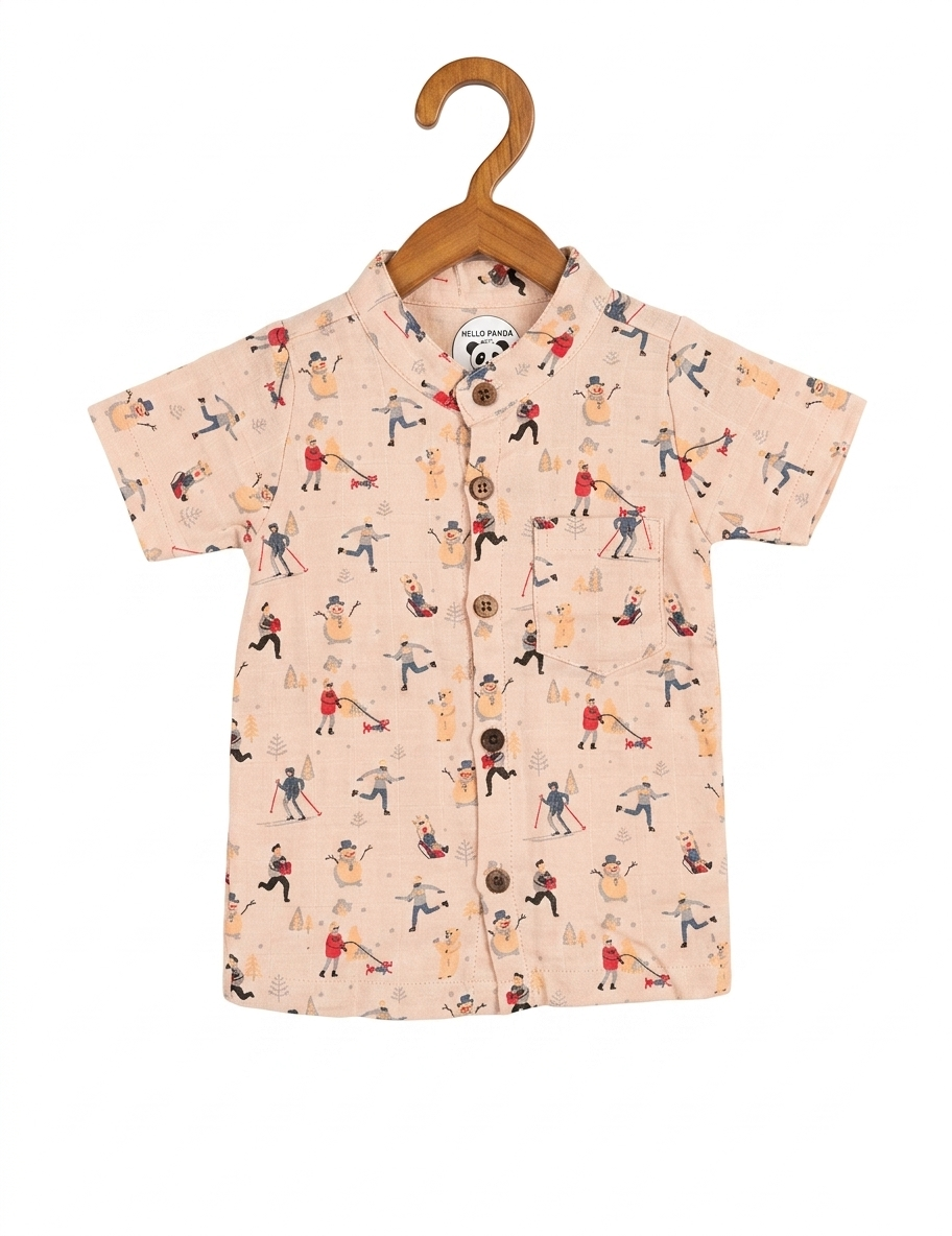 Infants' Winter Print Muslin Button-Down Shirt and Shorts Set